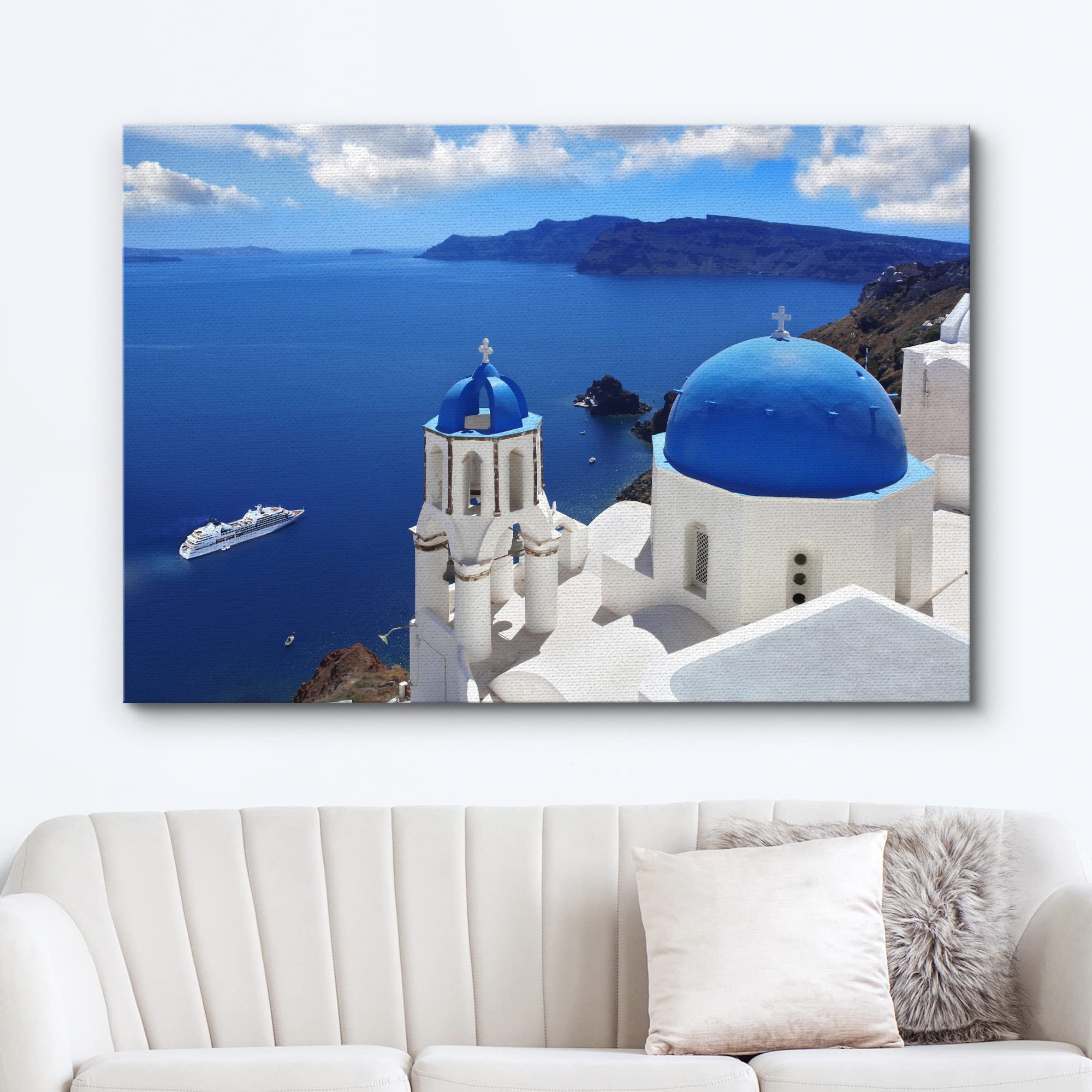 Beautiful Scenery Landscape Amazing Santorini With Churches And Sea View In Greece - Canvas Art Wall Art - 16'' X 24''