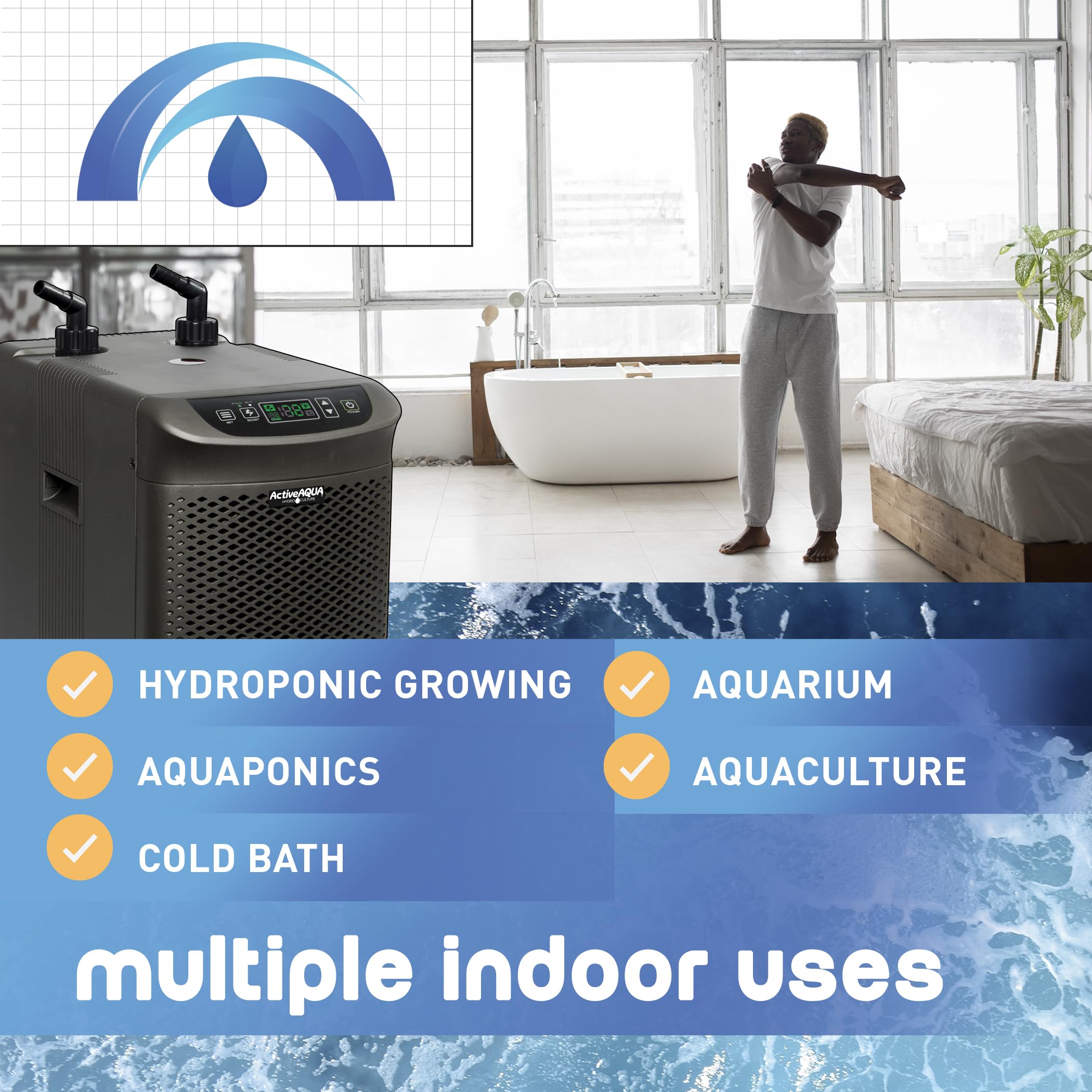 Active Aqua Aach25Hp Hydroponic Water Chiller Cooling System, 1/4 Hp, Rated Btu Per Hour: 3,010, User-Friendly,Black