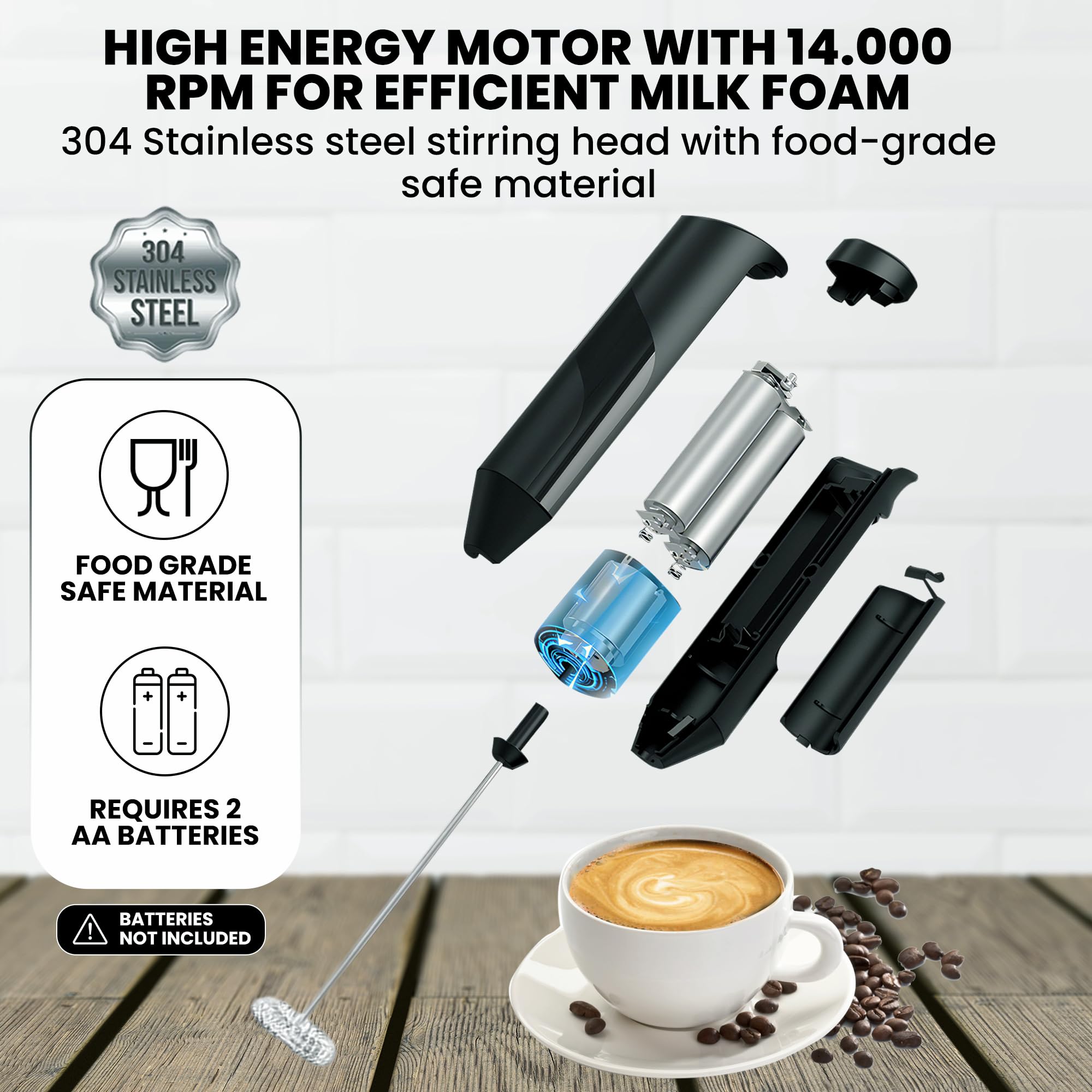 Alpspeaks Handheld Milk Frother Wand - Electric Whisk Frother For Coffee Battery Operated - Stirrers Electric Milk Frother - Ele