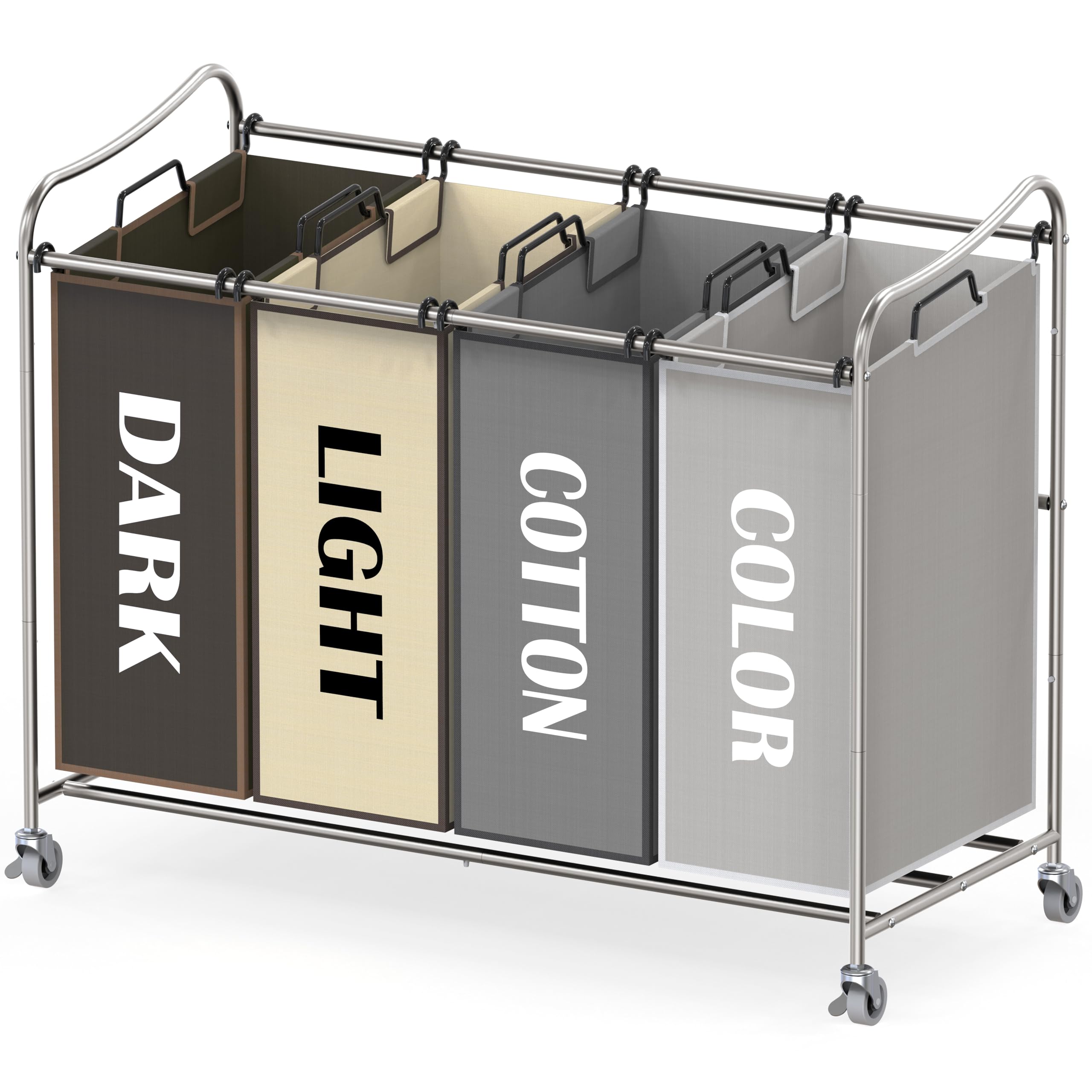 Simplehouseware 4-Bag Heavy Duty Laundry Sorter Rolling Cart, Silverassorted Bags