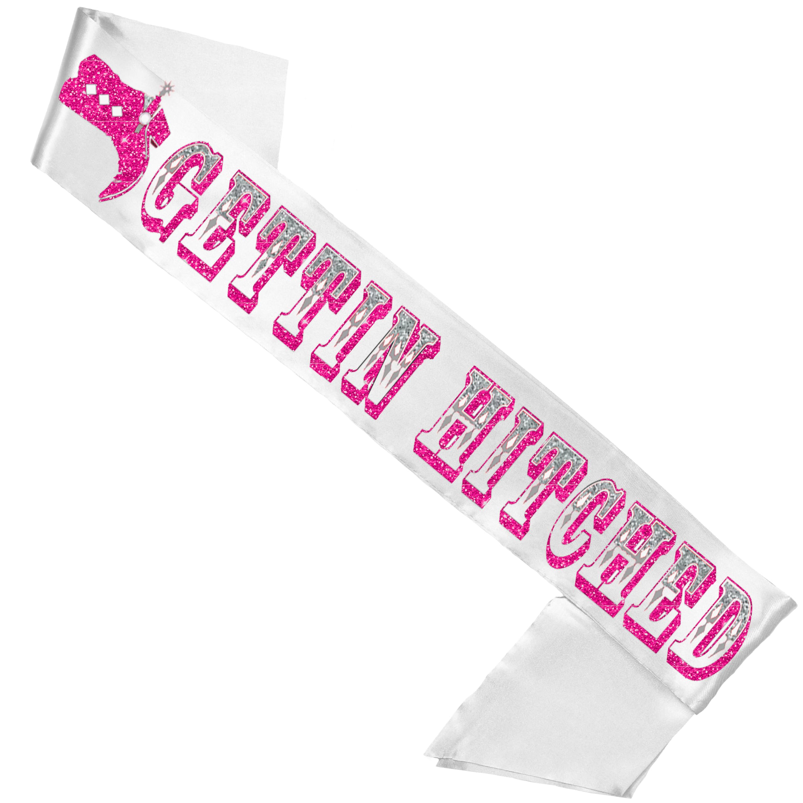 Bachelorette Sash Let'S Go Girls - Bridal Grade Satin Hot Pink & Silver Sparkle Gettin Hitched Sash For Bride - Country Western