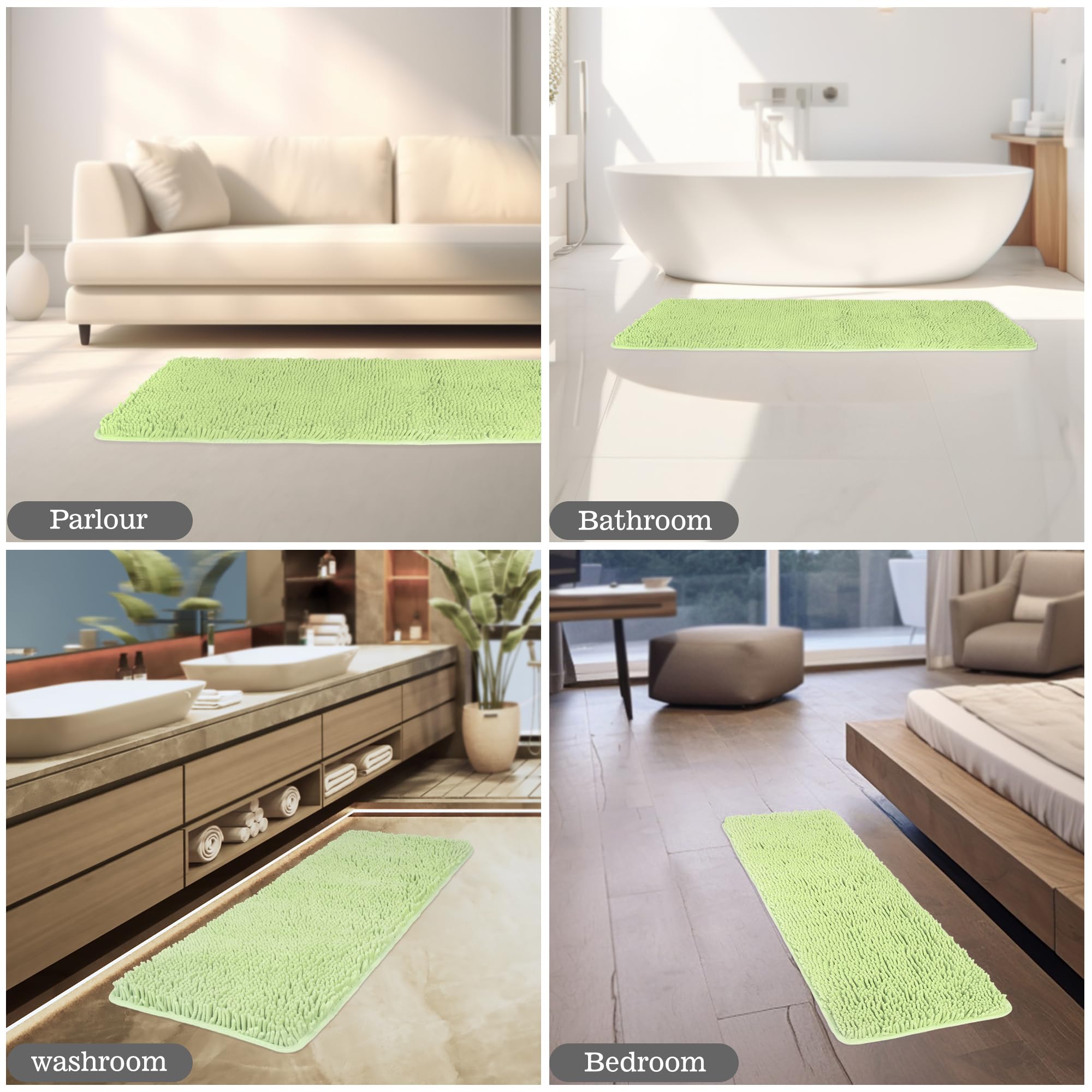 Yeaban Seafoam Green 47 X 17 Bathroom Rug - Thick Chenille Bath Mats | Absorbent And Washable Bath Rug Non-Slip, Plush And Soft
