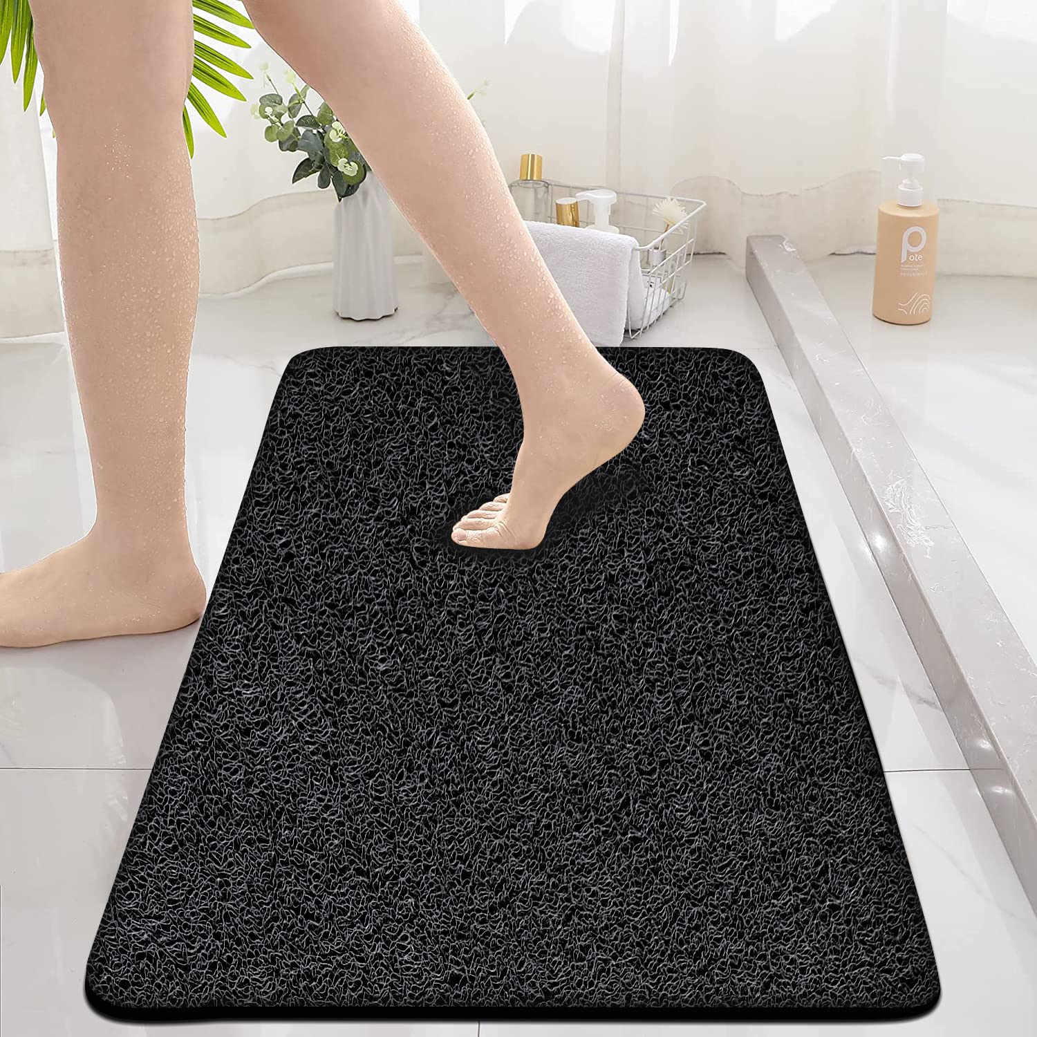 Non Slip Bathtub Mat, 15.7   36 Inch, Pvc Loofah Bathroom Mats, Loofah Mats For Shower And Bathroom, Quick Drying, Black