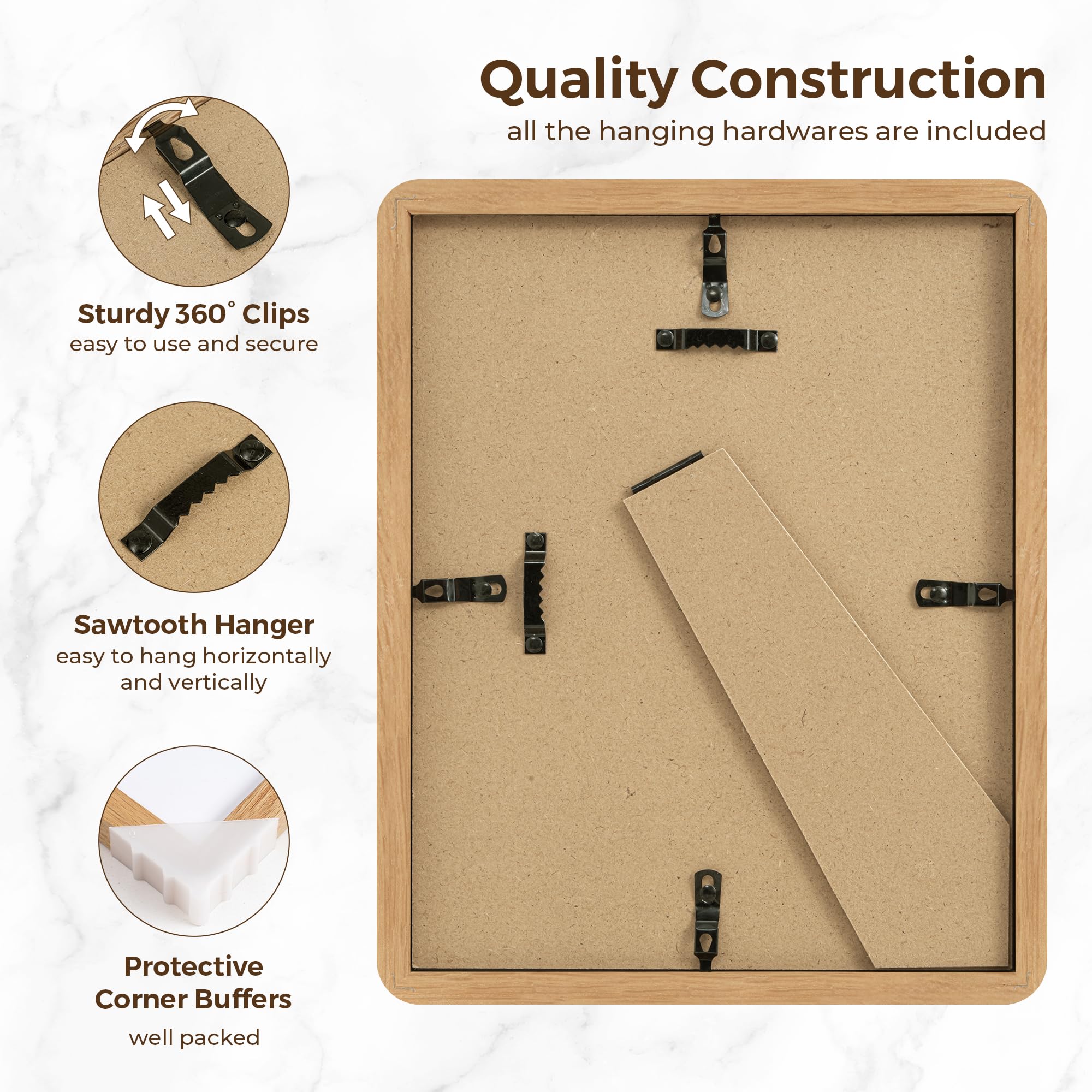 8x10 Picture Frame, Rustic 8 by 10 Photo Frame for Wall & Tabletop Display - Solid Oak Wood & Tempered Glass, 8x10 Picture Frame