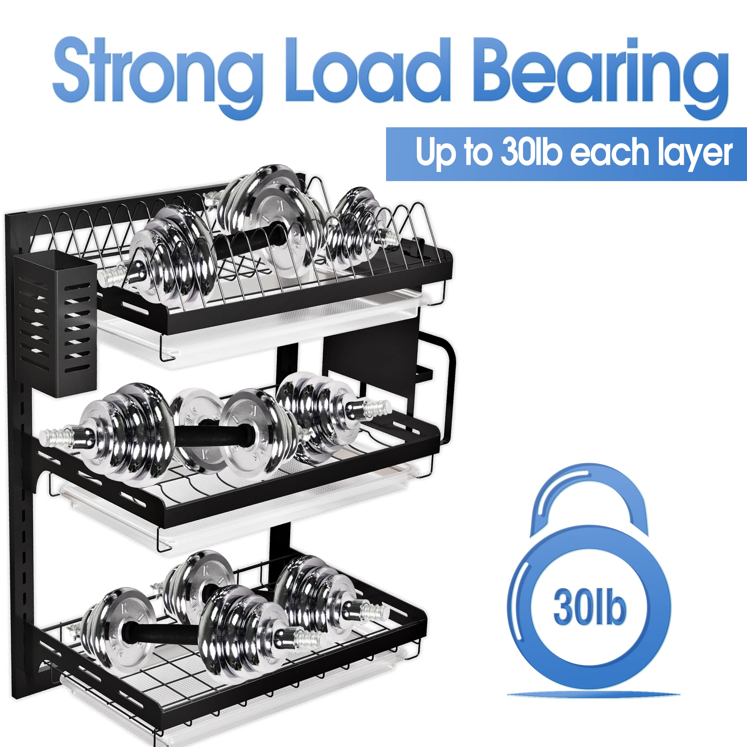 Virgorack 3 Tier Large Wall Mounted Dish Drainer, Stainless Steel Dish Rack, Dish Drying Rack For Kitchen With Utensil Organizer