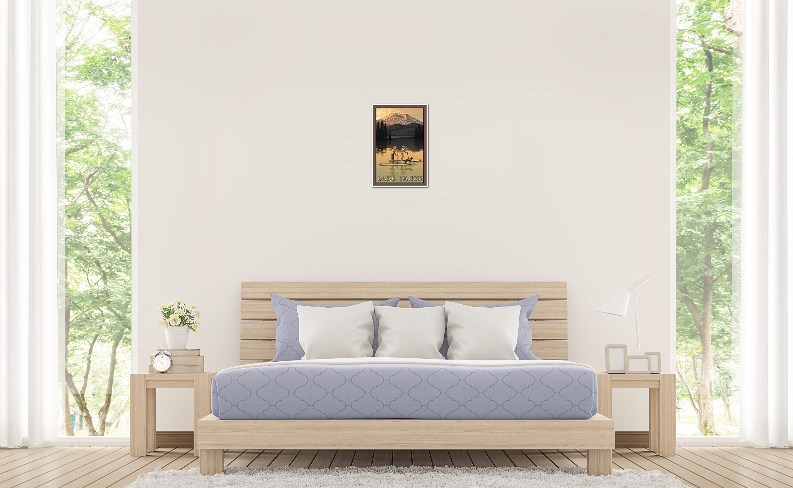 Art Of Place Lake Tahoe California Paddleboarders Giclee Art Print Poster From Travel Artwork By Artist Paul Leighton 12'' X 18'