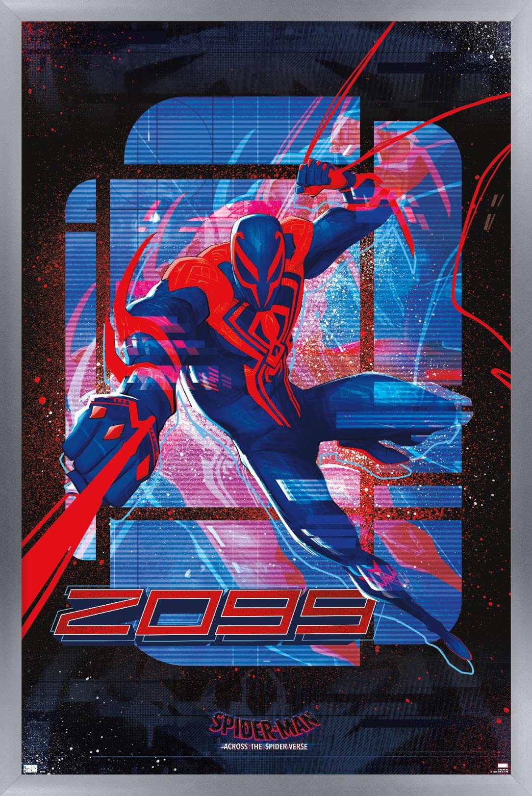 Trends International Marvel Spider-Man: Across The Spider-Verse - Spider-Man 2099 Wall Poster, 14.72'' X 22.37'', Silver Framed