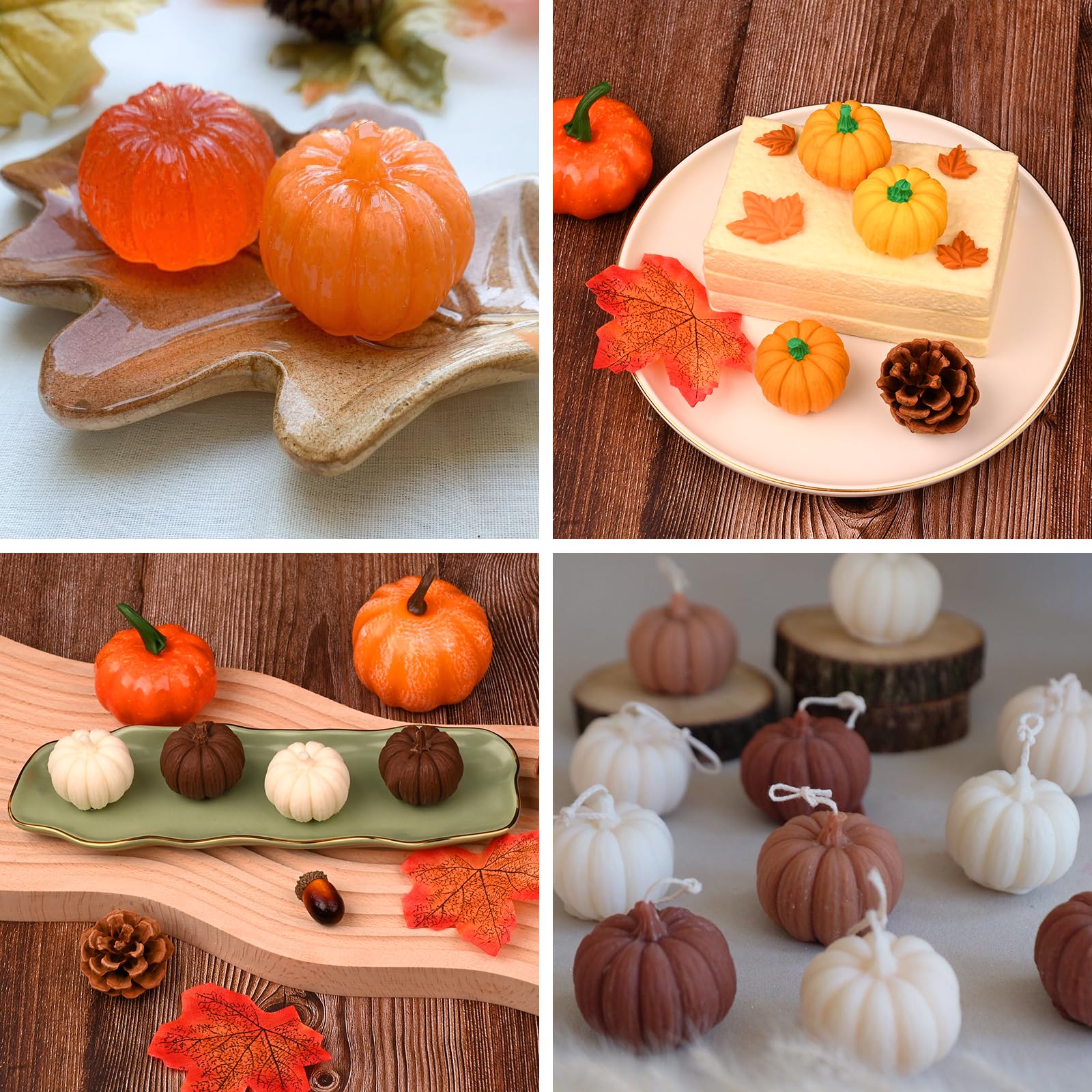 Actvty 3D Pumpkin Silicone Molds, 6 Pcs Half a Pumpkin Chocolate Candy Fondant Mold for Halloween Thanksgiving Fall Baking, Cake