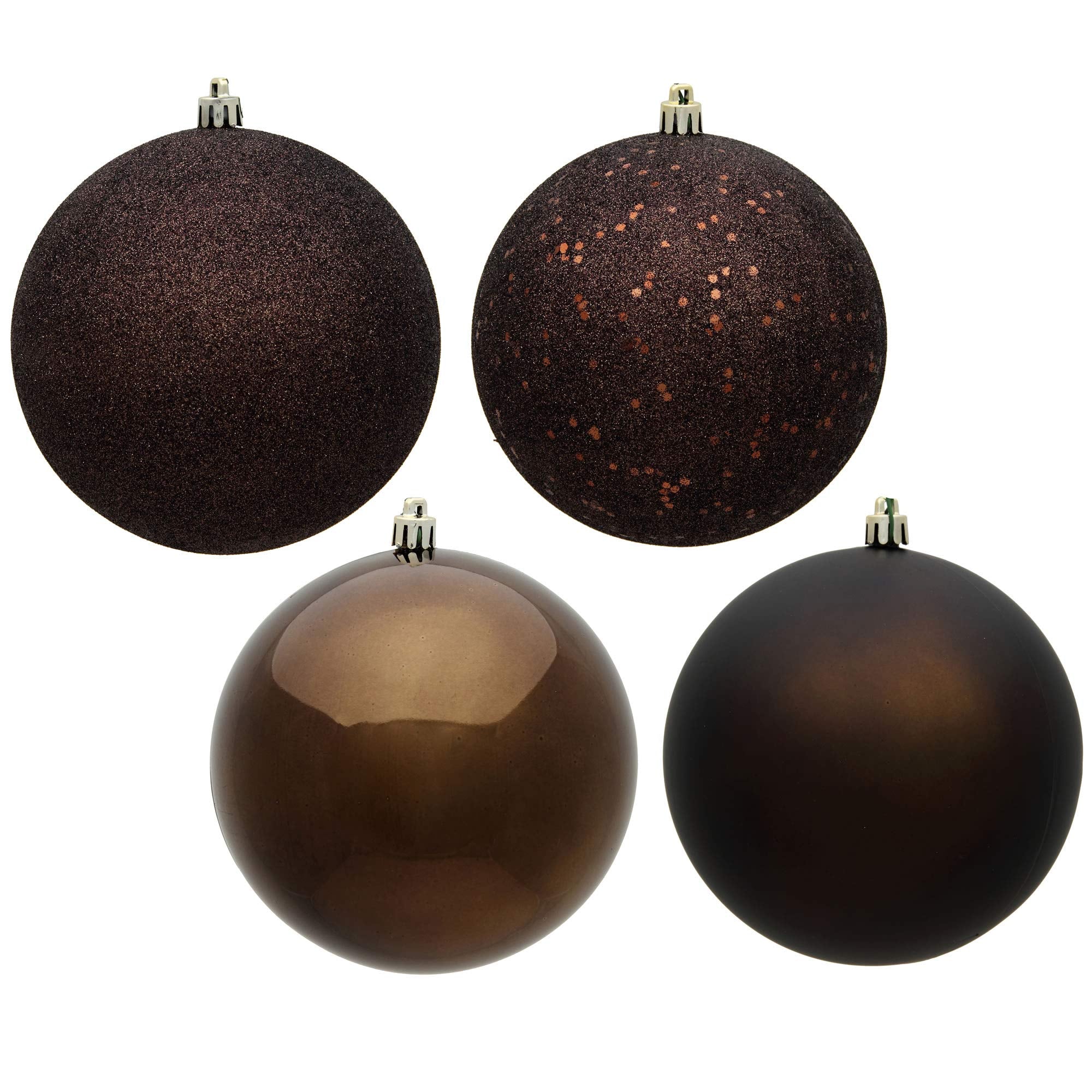 Vickerman 8 Chocolate 4-Finish Ball Ornament Set.Includes 4 Ornaments per Box.