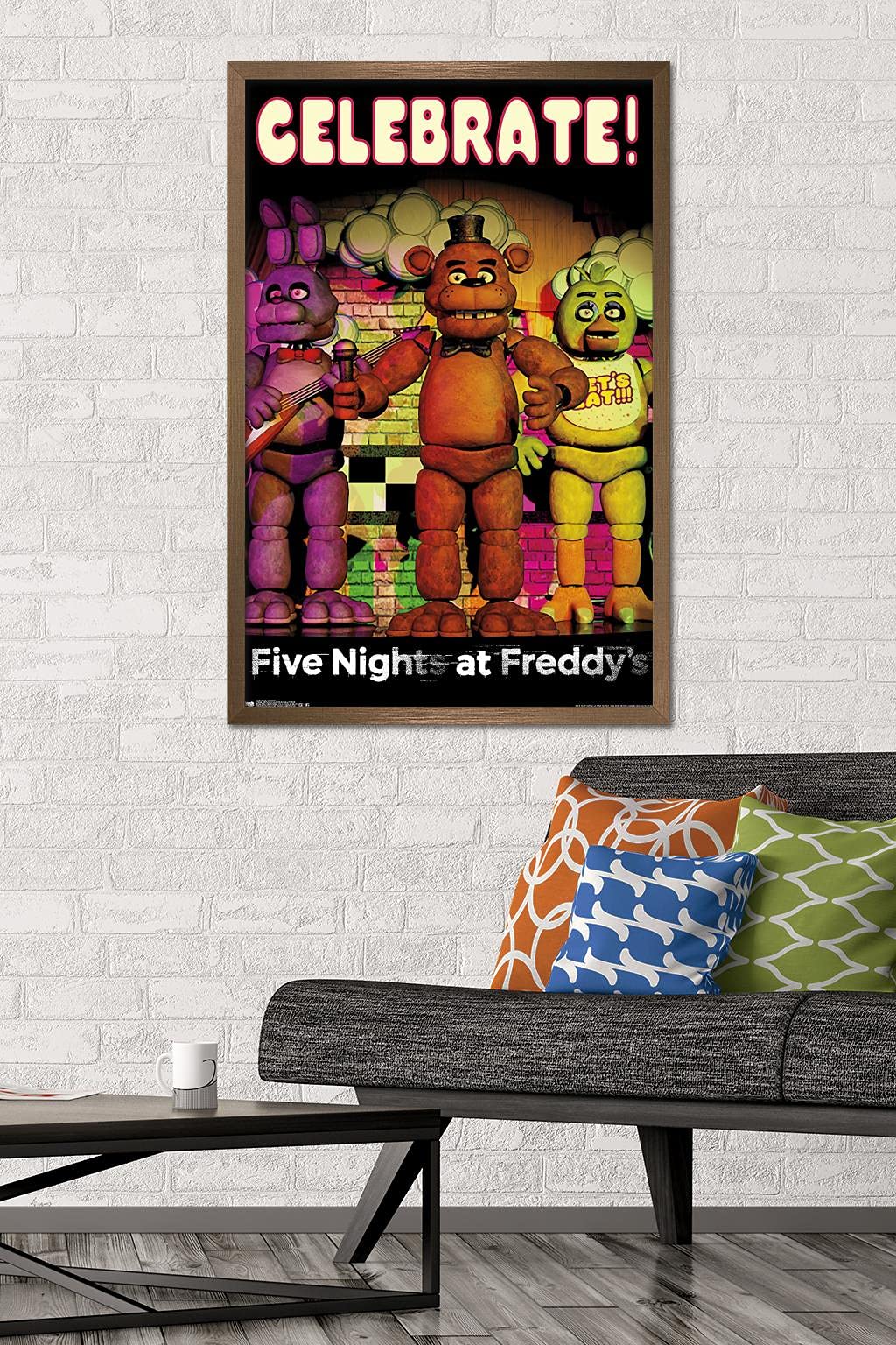 Trends International Five Nights At Freddy'S - Celebrate Wall Poster, 22.375'' X 34'', Bronze Framed Version