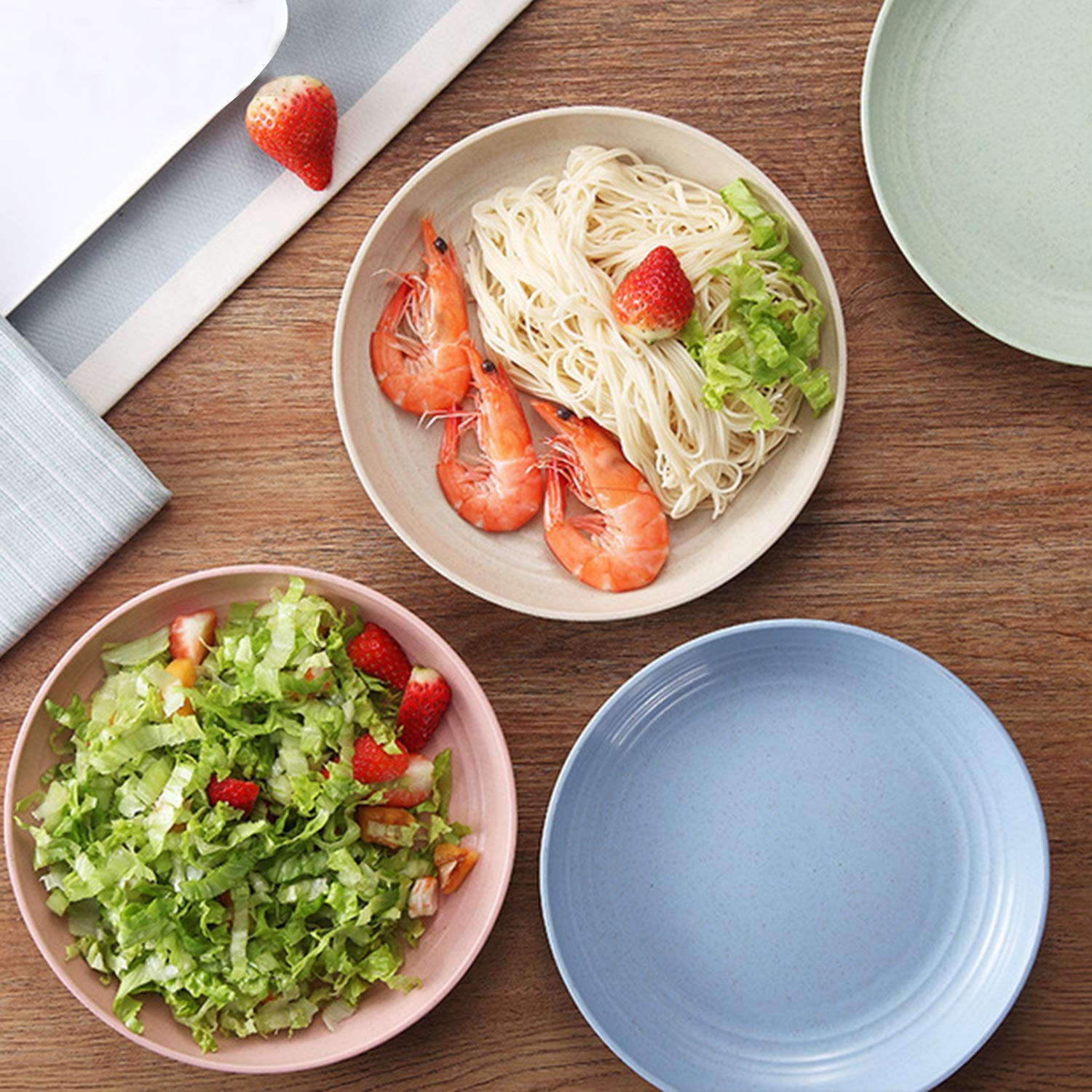 Shopwithgreen Wheat Plastic Reusable Dinner Plates, Camping Outdoor Plates Sets, For Kitchen, Dorm Room, Microwave Dishwasher Sa