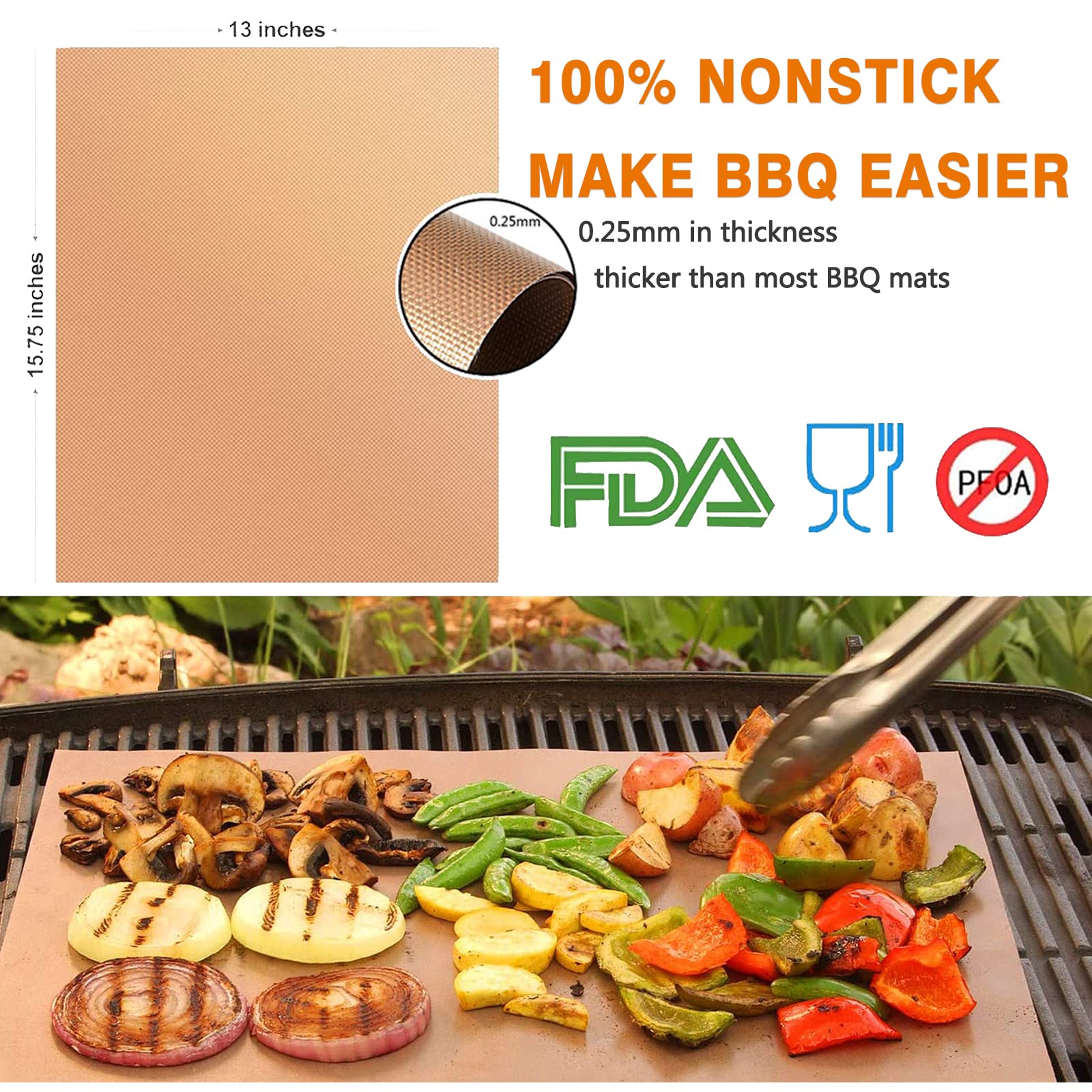 Skybd Copper Grill Mats (Set Of 6), 100% Non-Stick Bbq Grilling Sheets, Heavy Duty, Reusable, Pfoa Free And Easy To Clean - Work