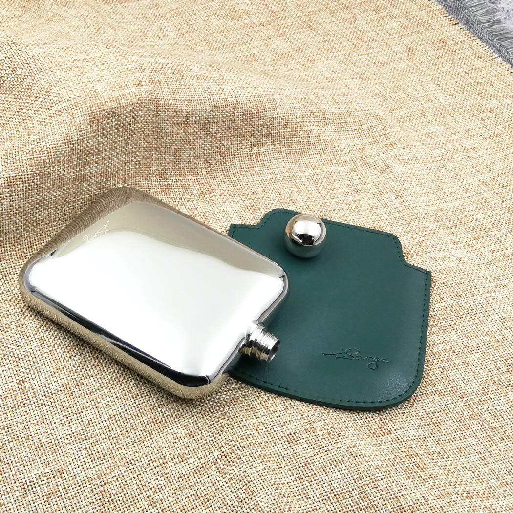 Isavage 6Oz Popular Rectangle Hip Flask With A Detachable Dark Green Leather Pouch-Ym607-4