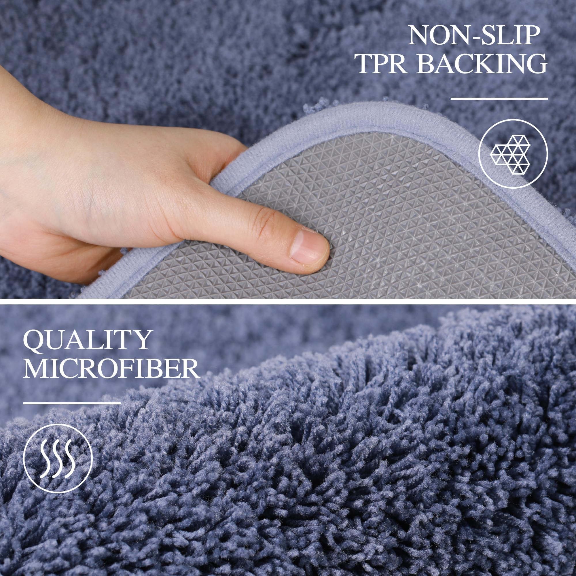 Walensee Bathroom Contour Rug (20X24, Blue) Non Slip Bath Mat For Bathroom Water Absorbent Soft Microfiber Shaggy Bathroom Mat M