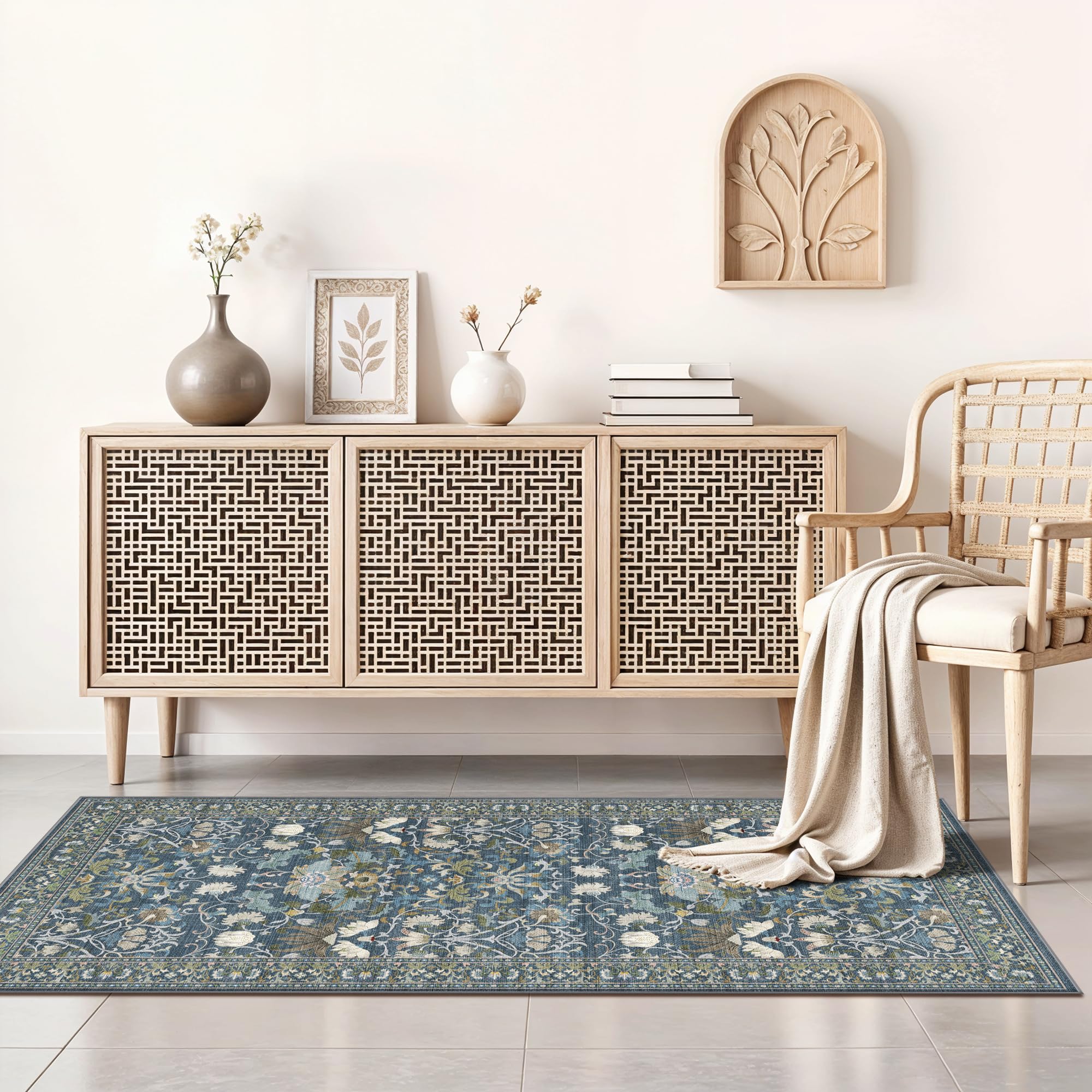 Washable 2x4 Entryway Area Rugs: Anti-Slip Thin Kitchen Carpet Indoor Light-Weight Doormat Ultra Soft Low Pile Nursery Room Rug
