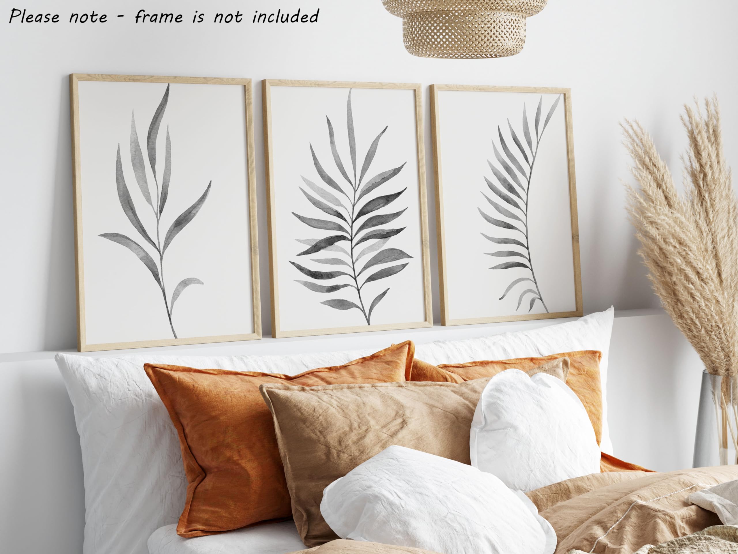 Gray Ferns Botanical Leaves Set Of 3 Unframed Prints, Abstract Tropical Plant Decor, Living Room Bedroom Bathroom Wall Art Poste
