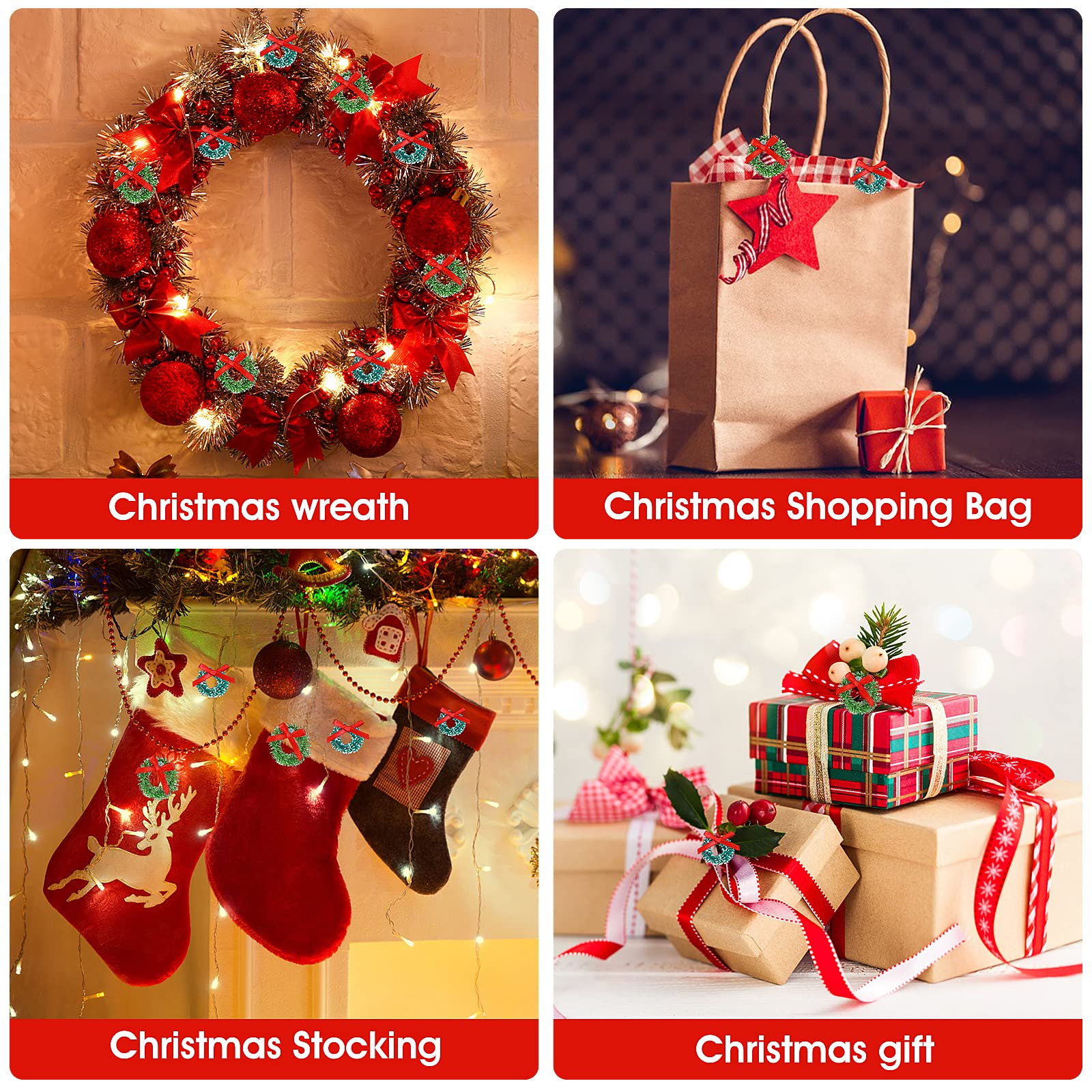 24 Pcs Mini Christmas Wreaths 1 Inch Xmas Tree Wreaths, Hanging Christmas Tree Wreath Ornaments for Christmas and Winter Holiday