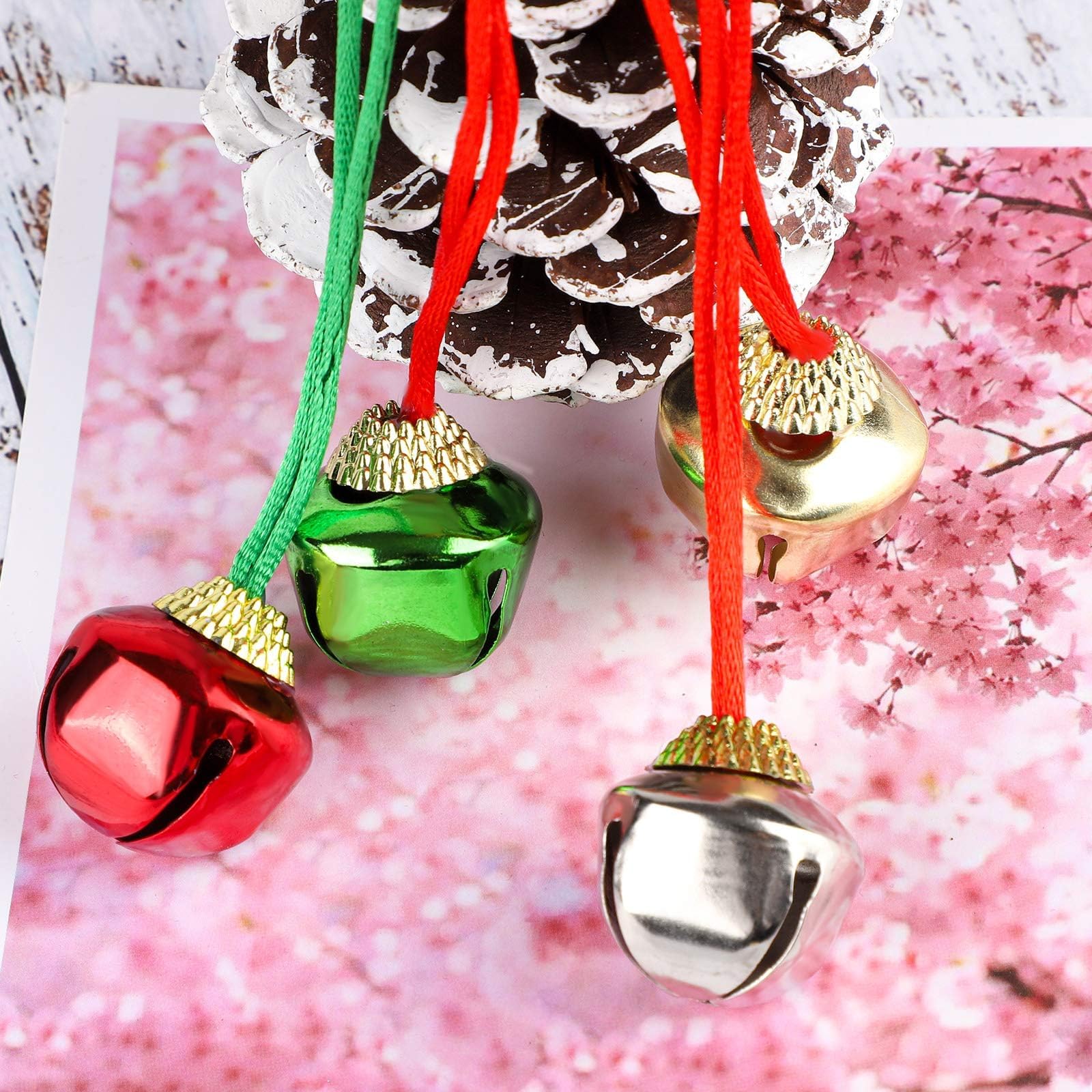 URATOT 24 Pieces Jingle Bell Necklaces with Connect Ribbons for Christmas Decoration