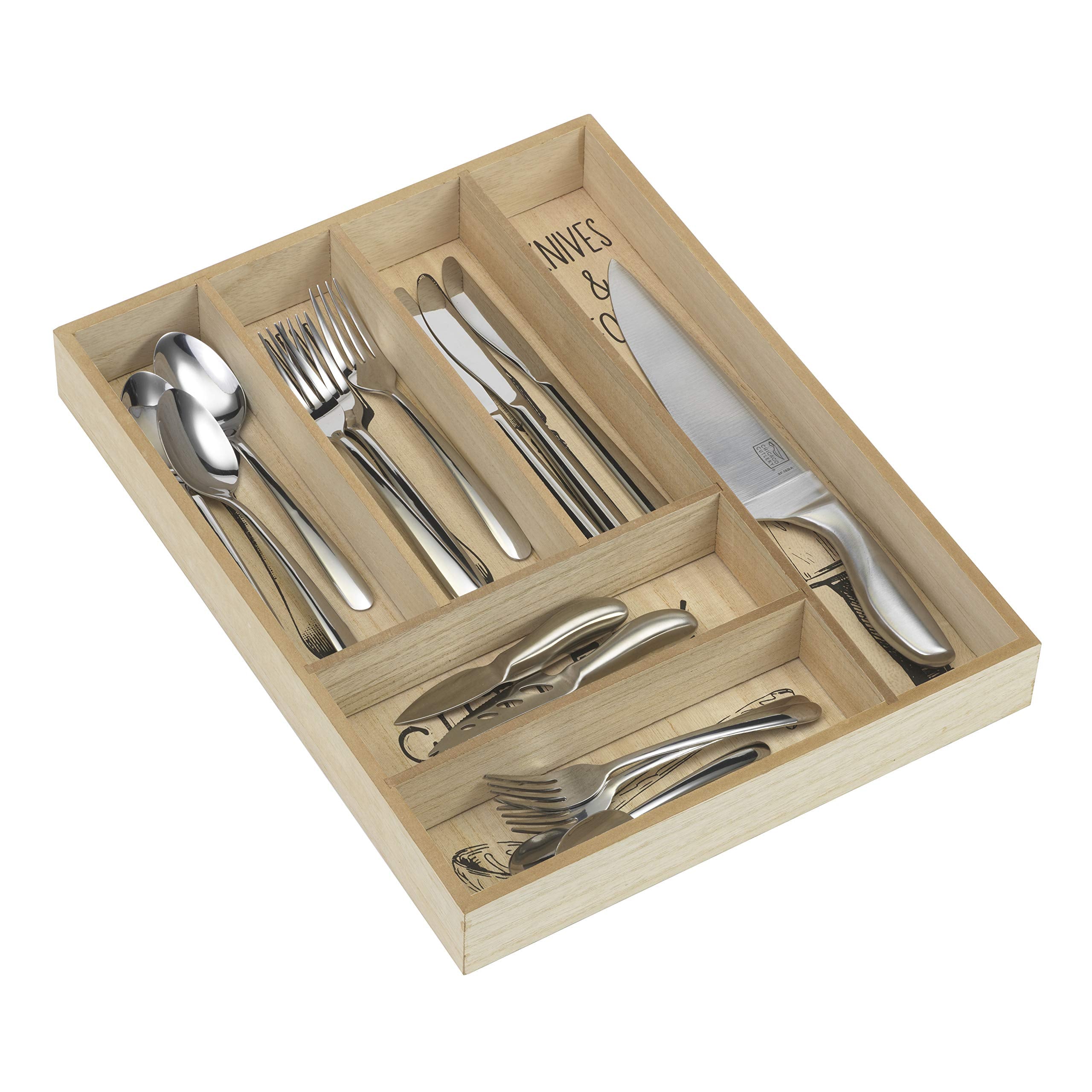 10 Street Home Large Wood Flatware Organizer For Kitchen Drawer - 6 Compartments For Silverware And Utensil Storage, Rustic Styl