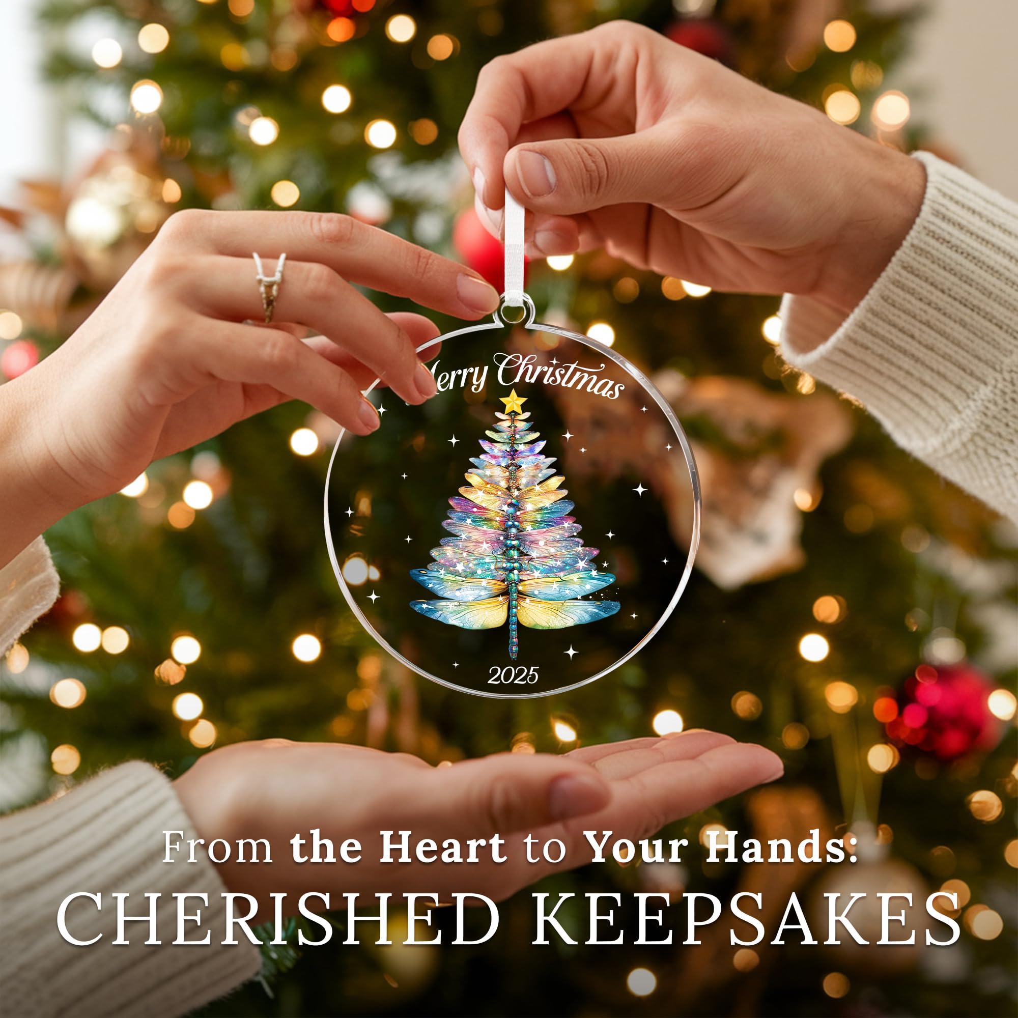 HEXMOZ Dragonfly Christmas Ornament 2025 - Dragon Fly Ornaments for Christmas Tree - Dragonfly Gifts for Women and Men - Acrylic