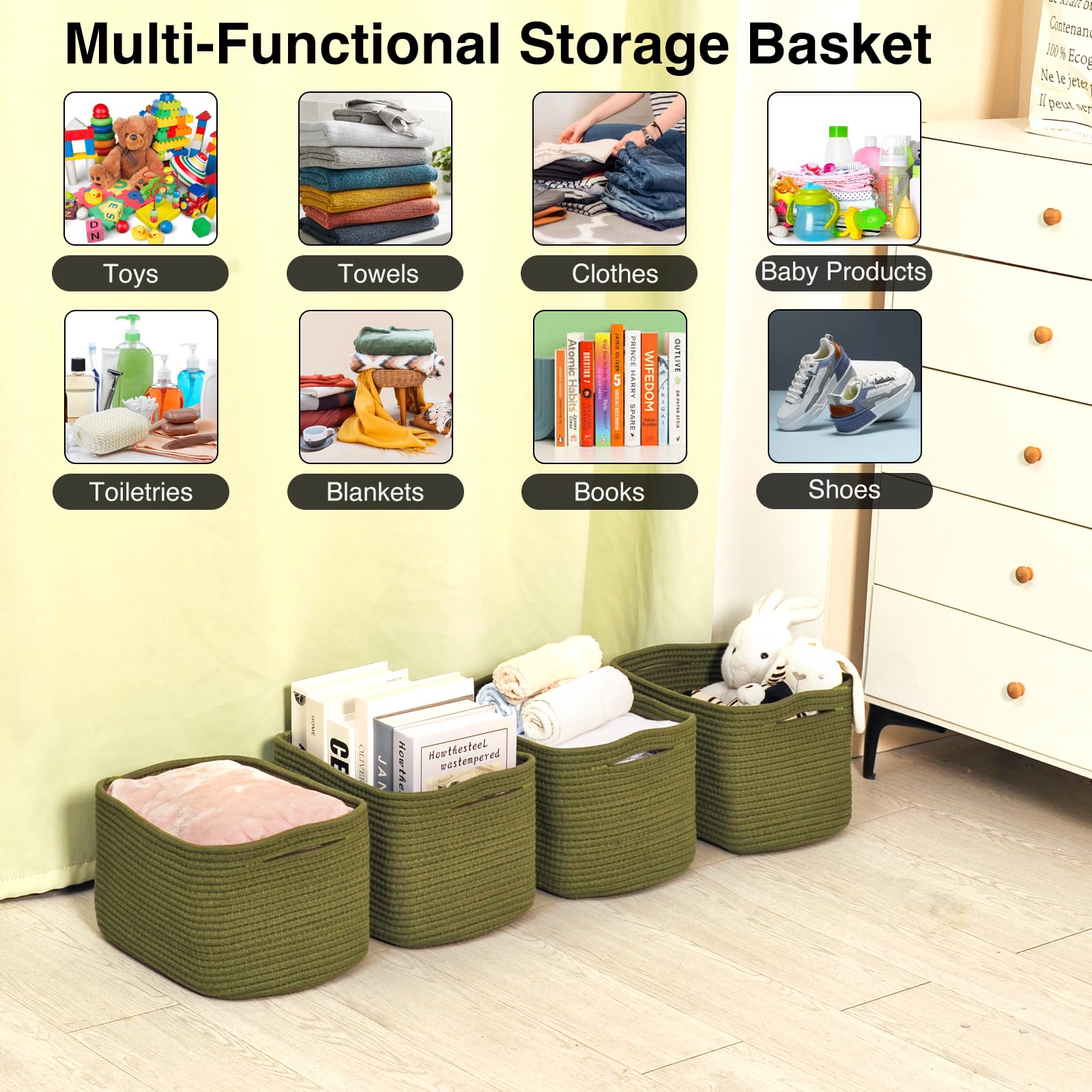 Icerzcz Storage Baskets For Shelves, Small Storage Baskets For Organizing, Woven Cotton Rope Baskets For Storage, Book Basket, D