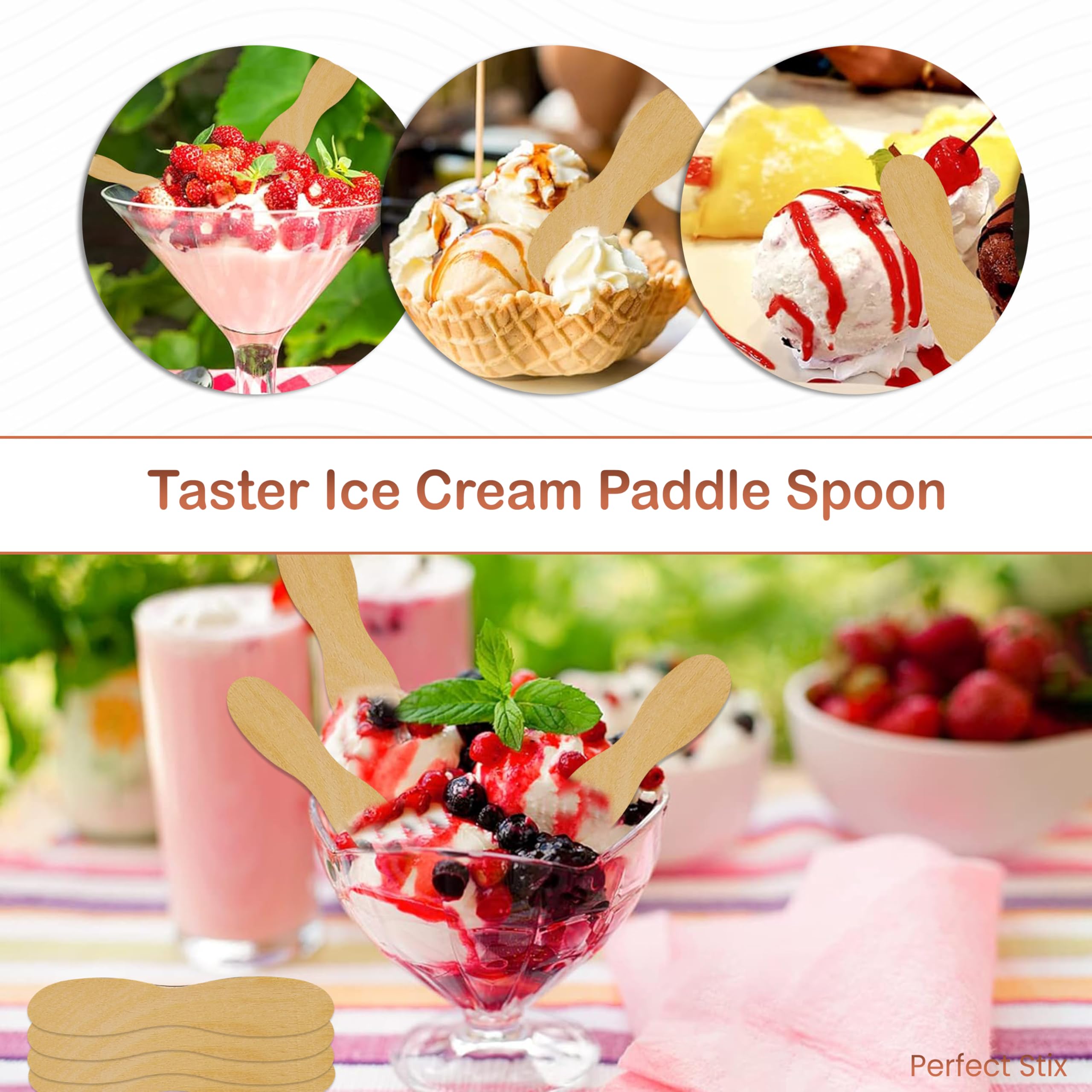 Perfect Stix Birchwood Taster Ice Cream Paddle Spoon, 60mm, Ivory, 100 Pack