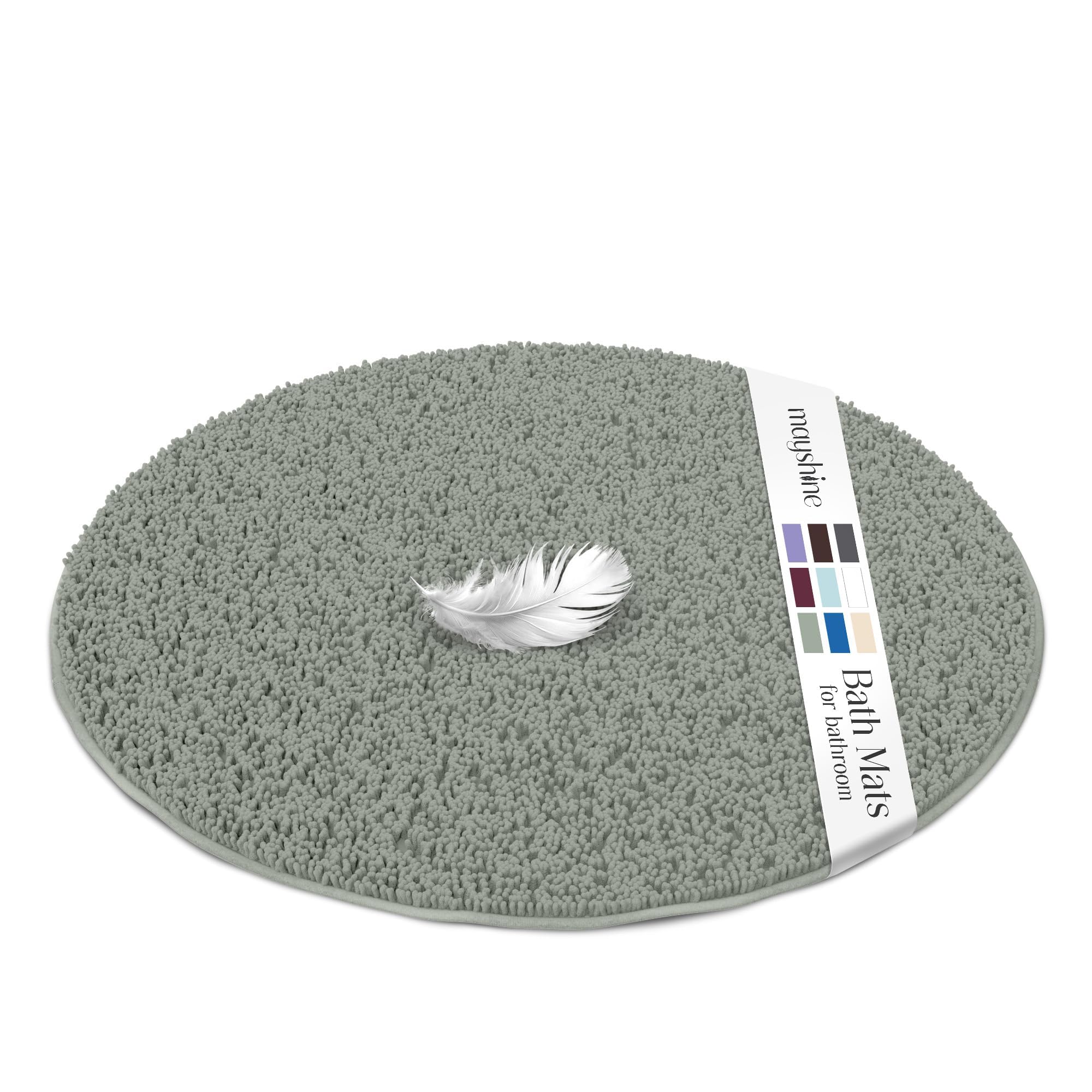 Soft Plush Chenille Round Bathroom and Area Rug  Absorbent Microfiber Bath Mat  Machine Washable  Non-Slip Grip  Quick-Dry  Great for Bath  Shower  Bedroom  Dog or Door Mat (Sage Green  3x3 Foot)