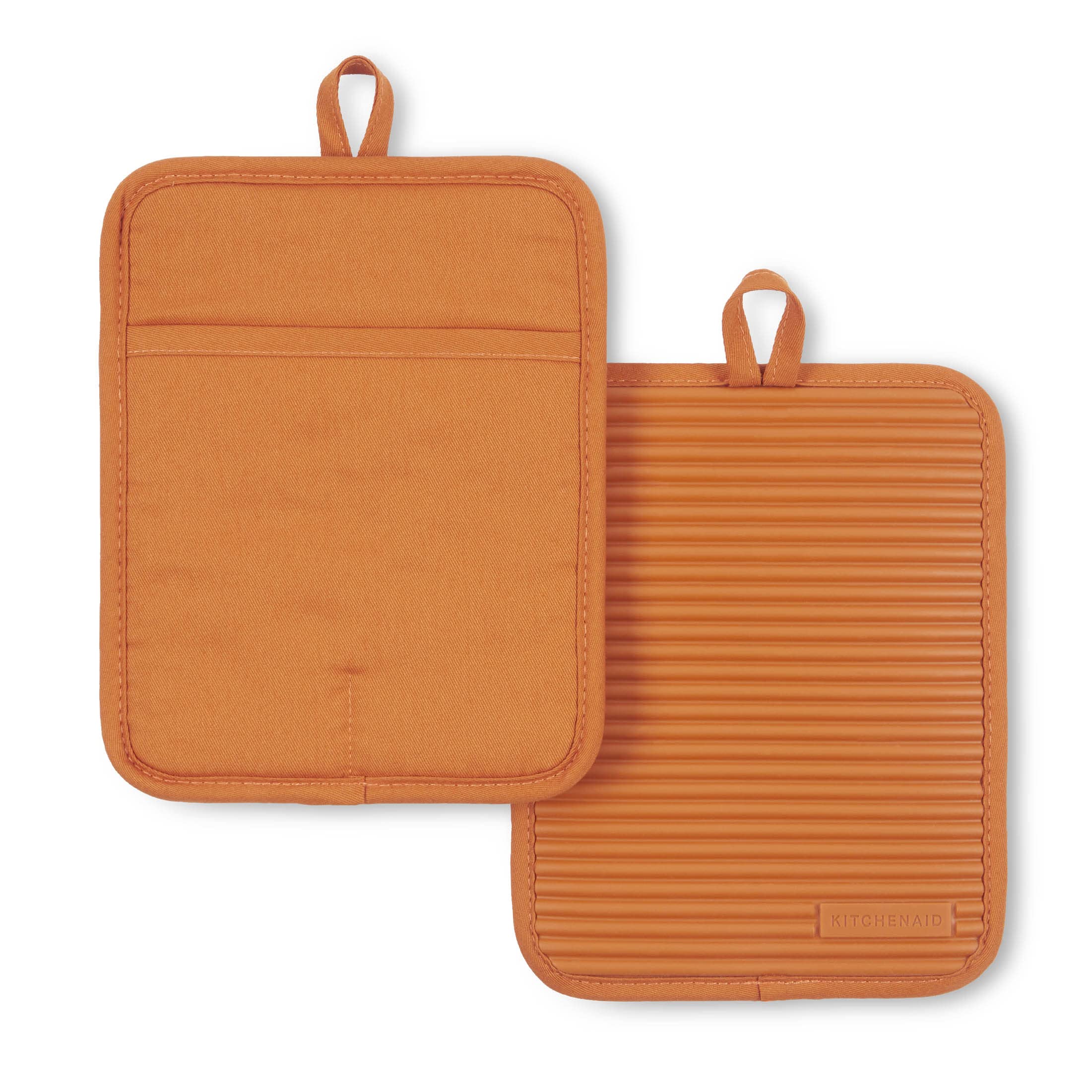 Kitchenaid Ribbed Soft Silicone Pot Holder 2-Pack Set, Honey, 7''X9''