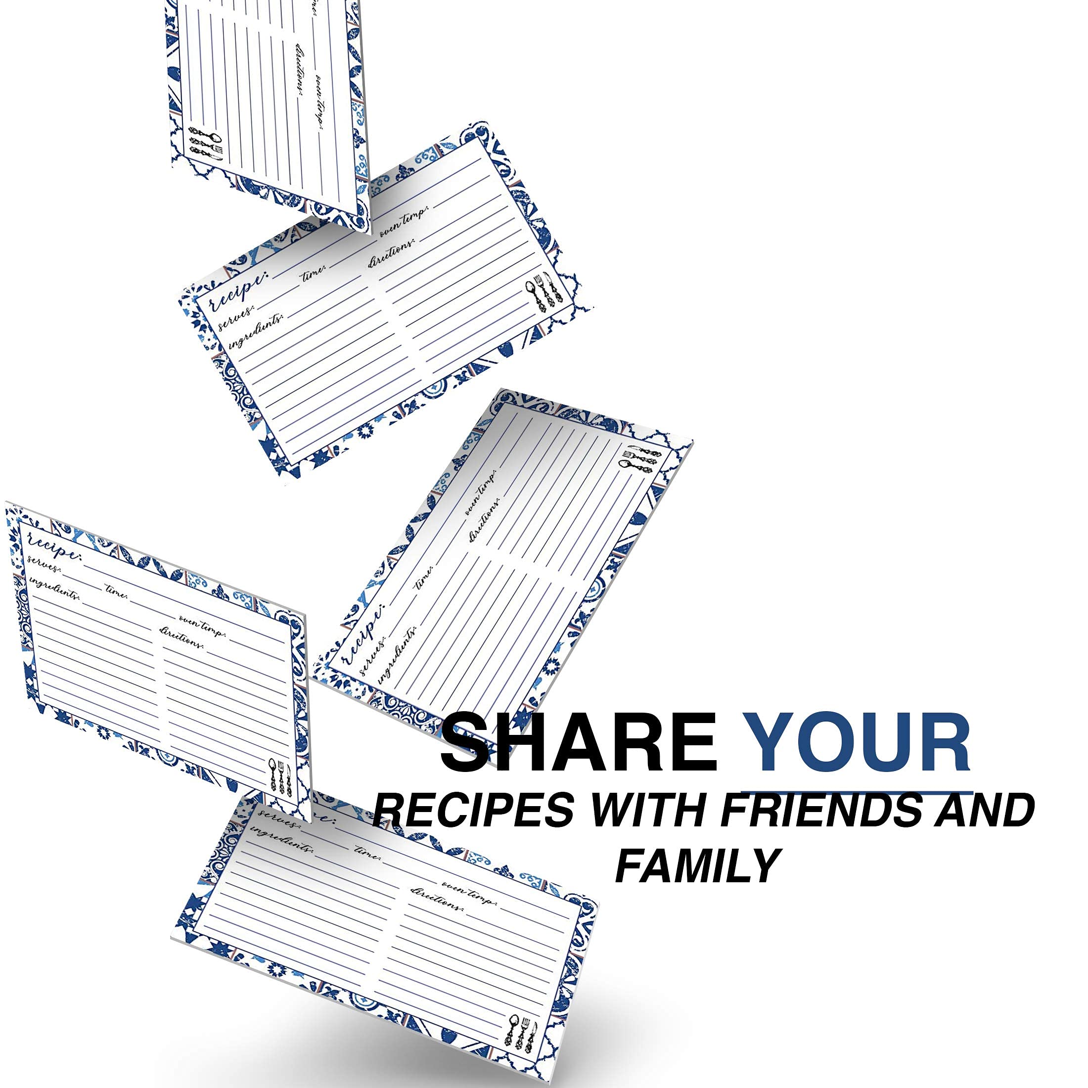 Recipe Cards 4'' X 6'' Double-Sided Premium Thick Card Stock Great Gift For Amateurs Or Experienced Chefs (Pack Of 50) (Blue)