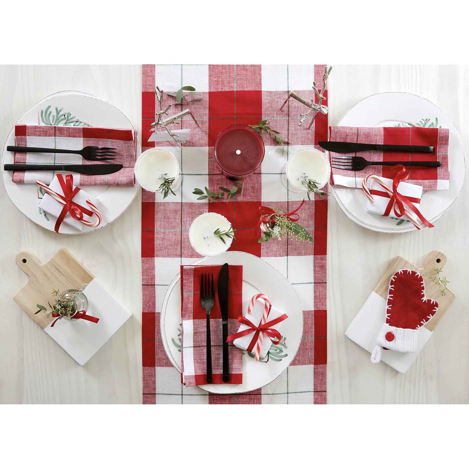 Solino Home Table Runner 132 Inches Long - 100% Pure Linen Very Merry Plaid Table Runner 14 X 132 Inch - Handcrafted And Machine