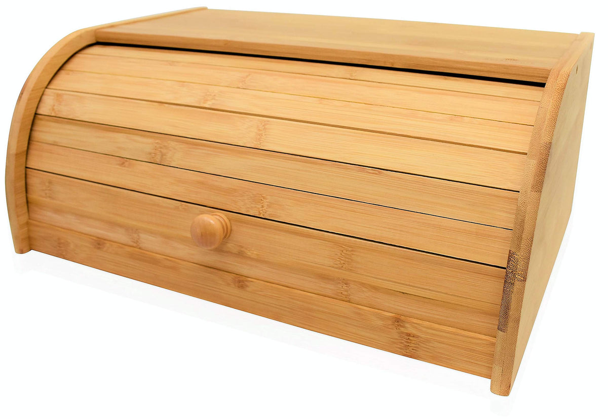 Royalhouse Natural Bamboo Roll Top Bread Box Kitchen For Countertop Food Storage, Large, No Assembly Required