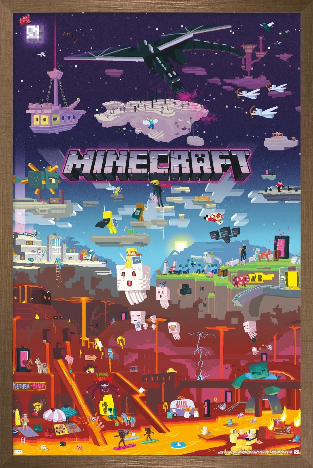 Trends International Minecraft - World Beyond Wall Poster, 14.725'' X 22.375'', Bronze Framed Version