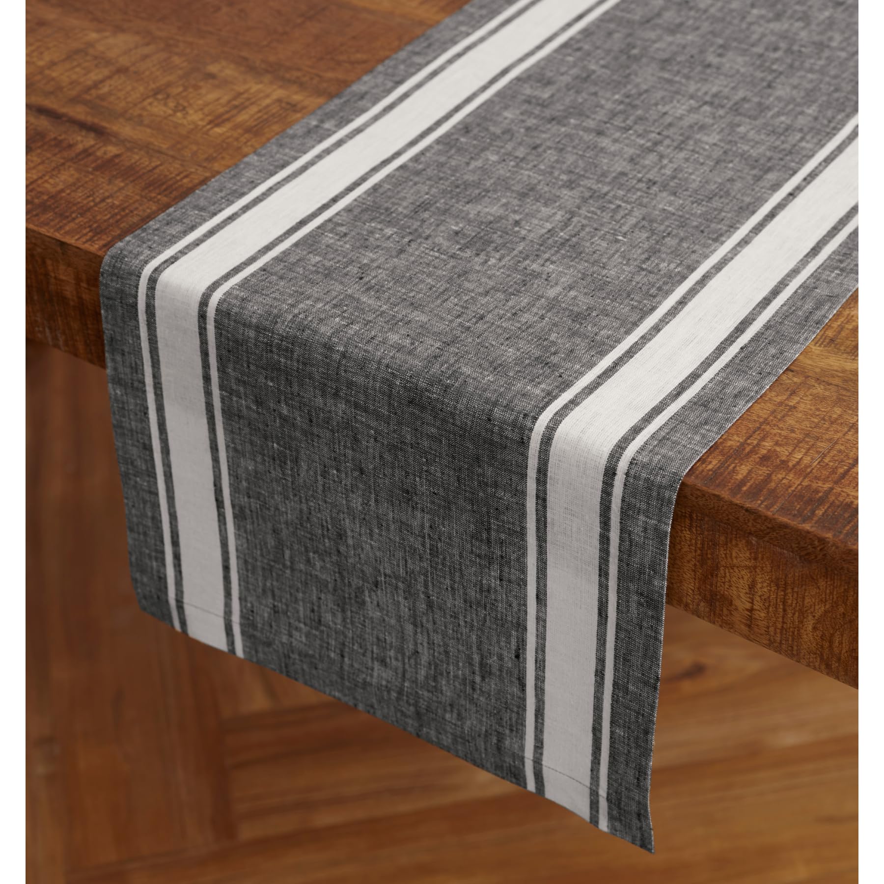 Solino Home Stripe Linen Black And White Table Runner 108 Inches Long - 100% Pure Linen Farmhouse Stripe Dining Table Runner 14