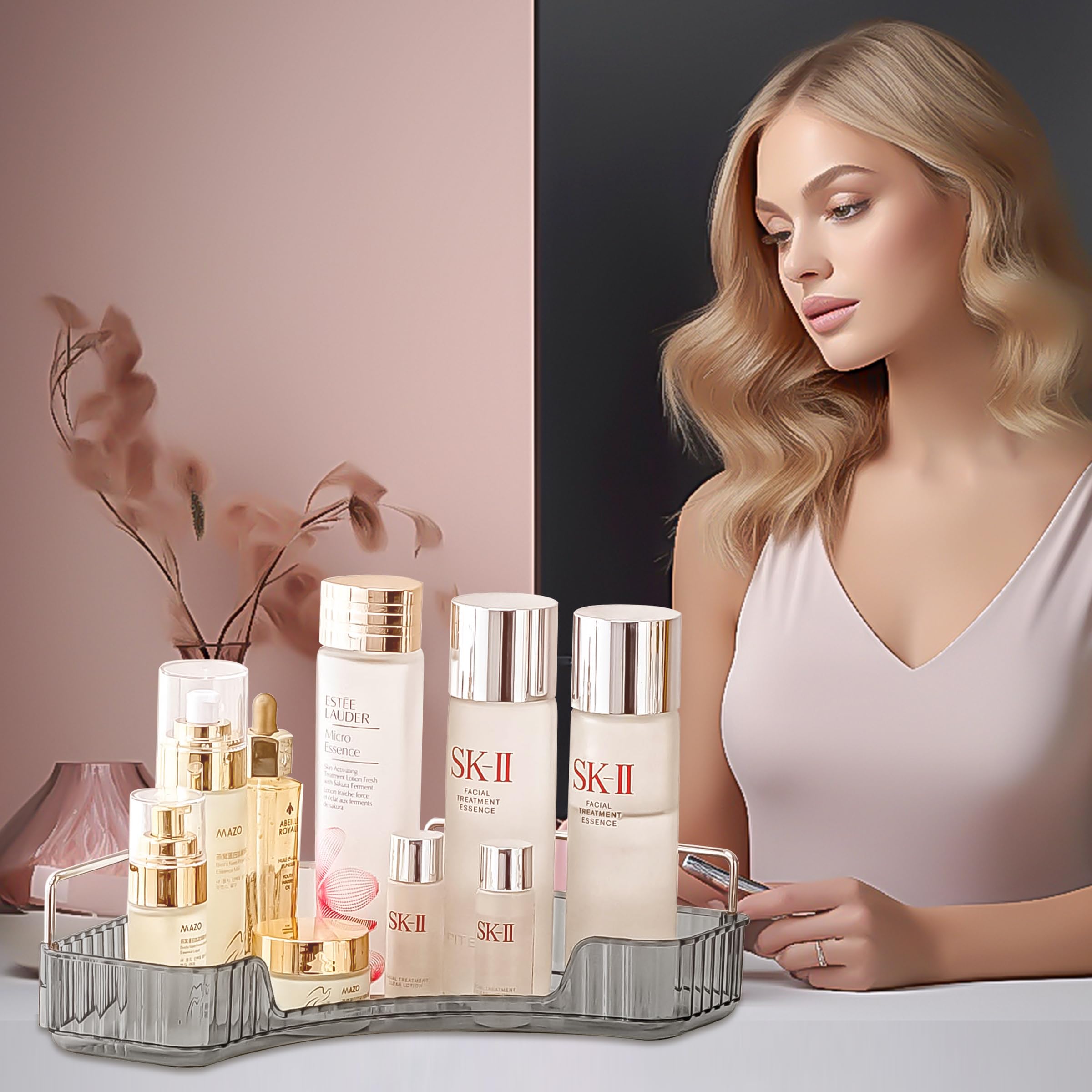 Invssene Corner Bathroom Countertop Organizer, 1 Tier Vanity Trays For Bathroom Counter, Makeup Organizer, Perfume Tray, Kitchen