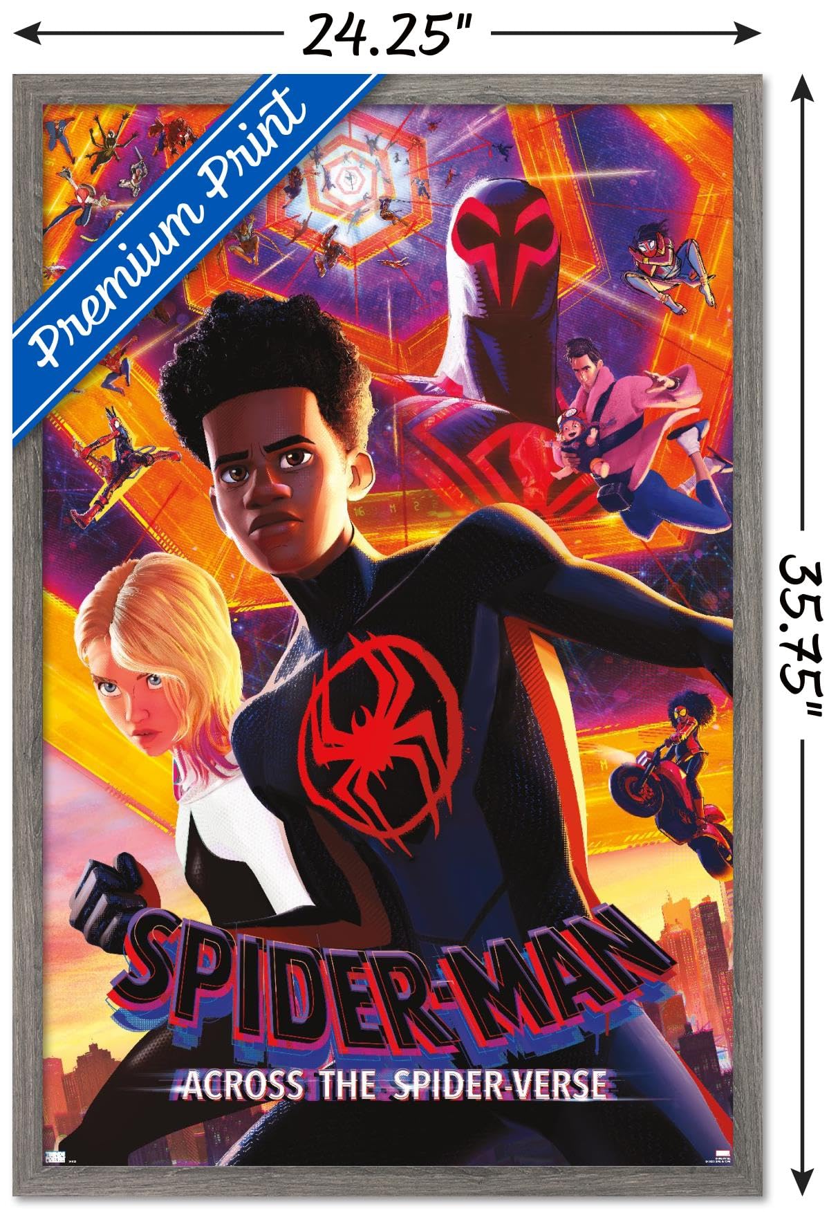 Trends International Marvel Spider-Man: Across The Spider-Verse - Group One Sheet Wall Poster, 22.37'' X 34.00'', Barnwood Frame
