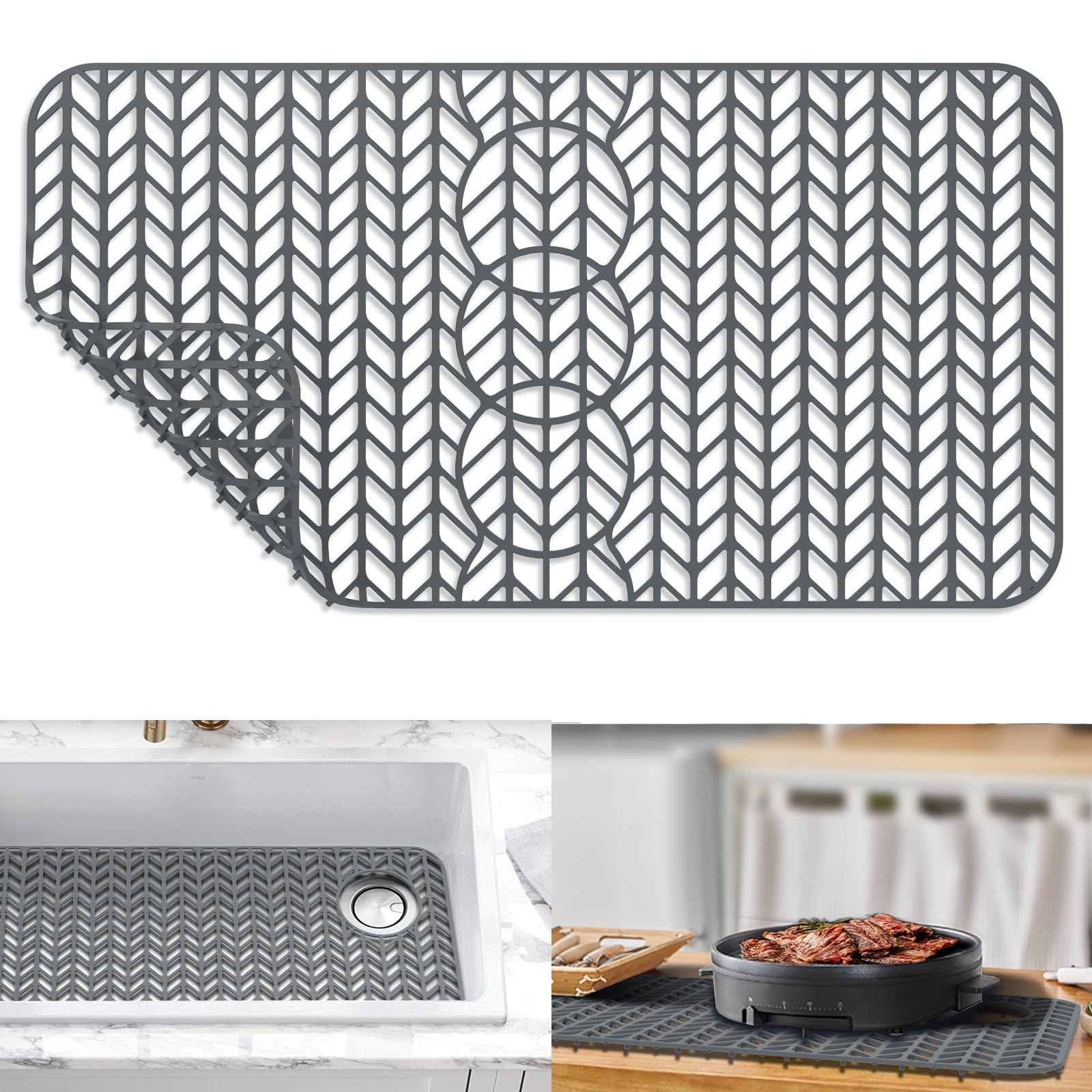 Guukin Sink Protectors For Kitchen Sink - 29.5''X 15'' Silicone Kitchen Sink Mat Grid For Bottom Of Farmhouse Stainless Steel Po