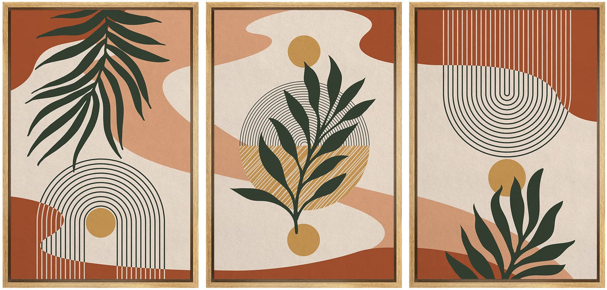 Idea4Wall Framed Canvas Print Wall Art Set Tropical Jungle Leaf Geometric Collage Abstract Nature Illustrations Modern Art Nordi