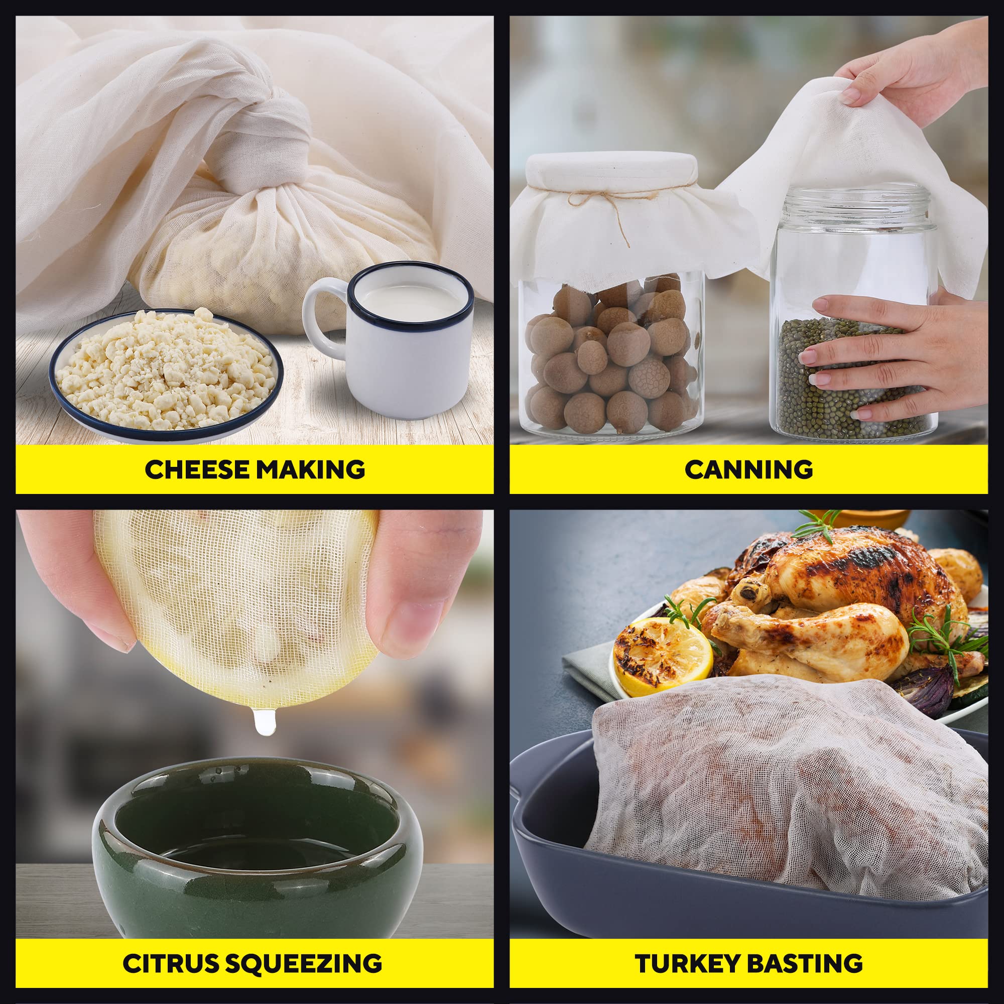Sufaniq Cheese Cloths, Grade 90 (18 Sq Feet) 100% Pure Cotton Reusable Cheesecloth, Unbleached Ultra Fine Fabric, Cheesecloth Fo