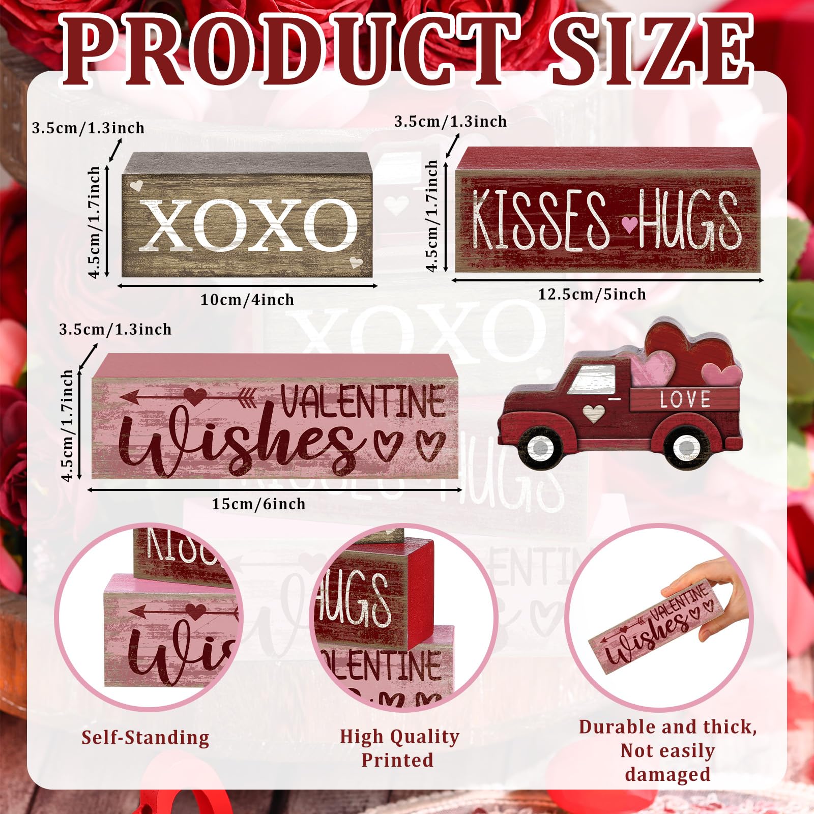 Lineshading 4 Pcs Valentine s Day Table Decoration Wooden Heart Truck Decor Valentine Tiered Tray Decor Valentine s Day Centerpi