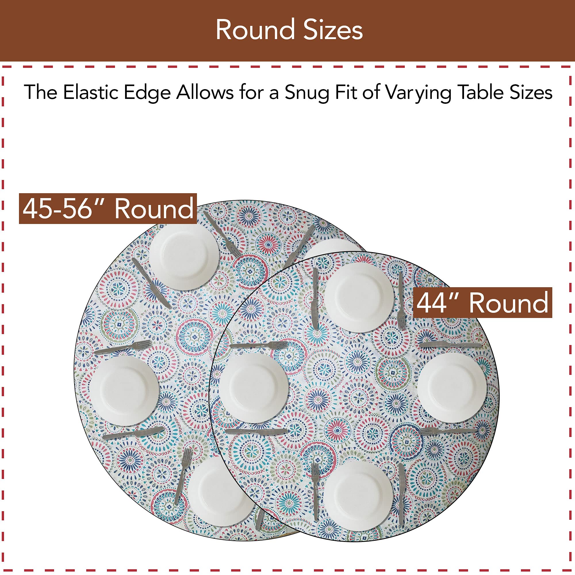 Covers For The Home Deluxe Elastic Edged Flannel Backed Vinyl Fitted Table Cover - Medallion Pattern - Small Round - Fits Tables