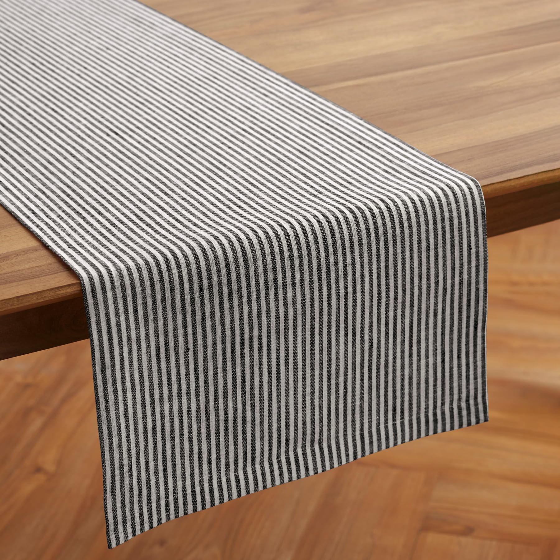 Solino Home Stripe Linen Table Runner 72 Inches Long - 100% Pure Linen Black And White Dining Table Runner 14 X 72 Inch Ideal Fo