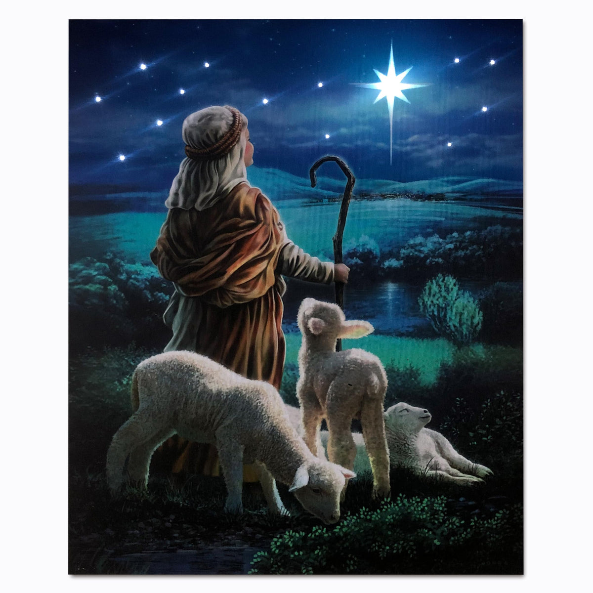 Little Shepard Boy Lighted Canvas Pictures With Timer, Farm Animal Led Lit Up Canvas Wall Art, Paintings With Fiber Optic Lights