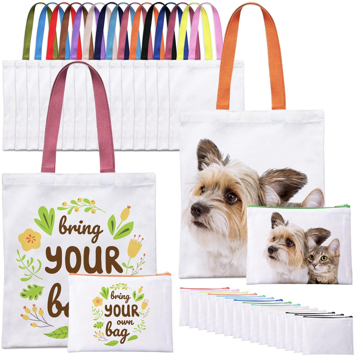Mafye 30 Pack Sublimation Blanks Tote Bags, Reusable Grocery Bags Diy Heat Transfer Canvas Tote Bags Cosmetic Makeup Bags Shoppi