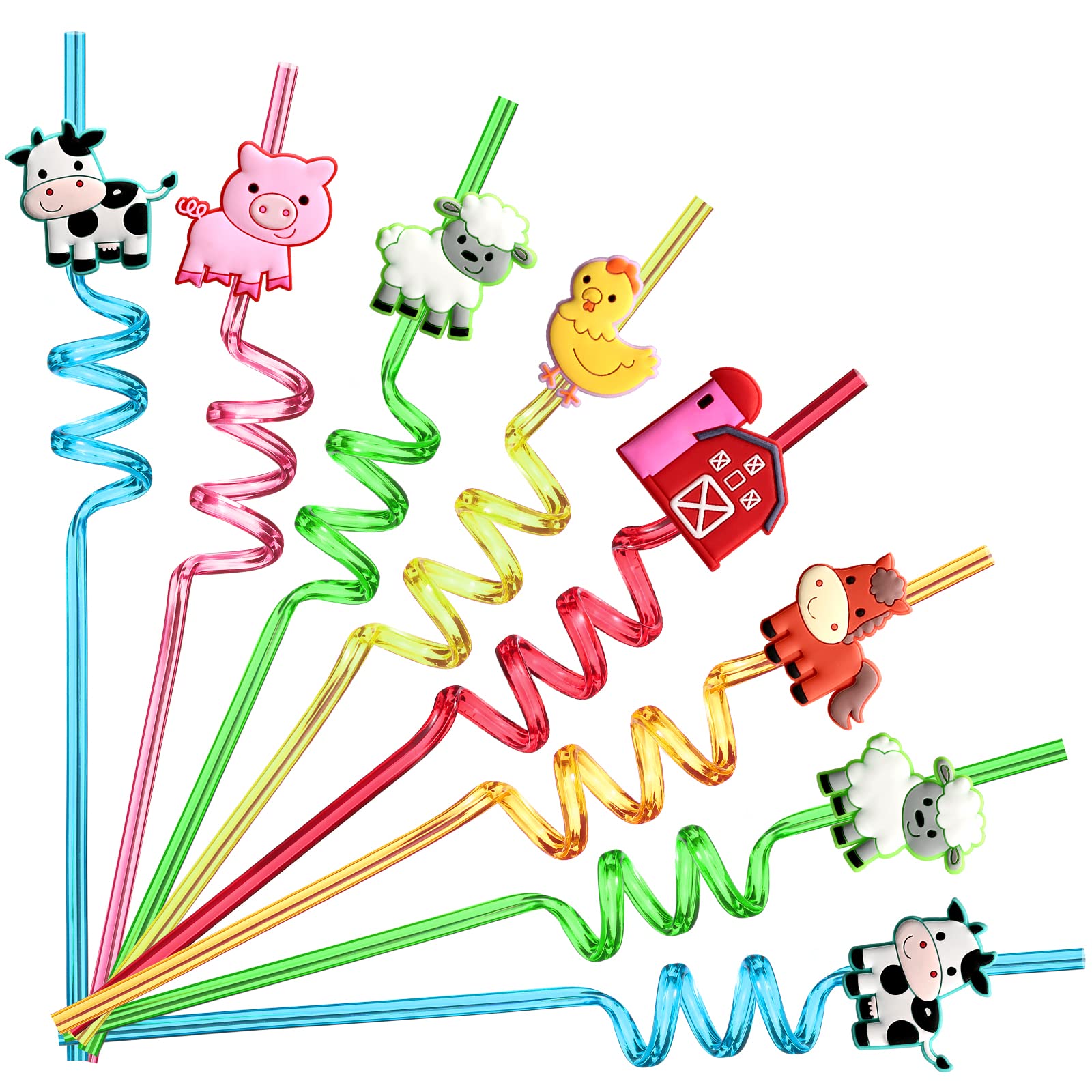 24 Reusable Farm Animal Plastic Straws Chicken Sheep Horse Cow Pig For Barnyard Farm Birthday Party Supplies Gift Favors With 2