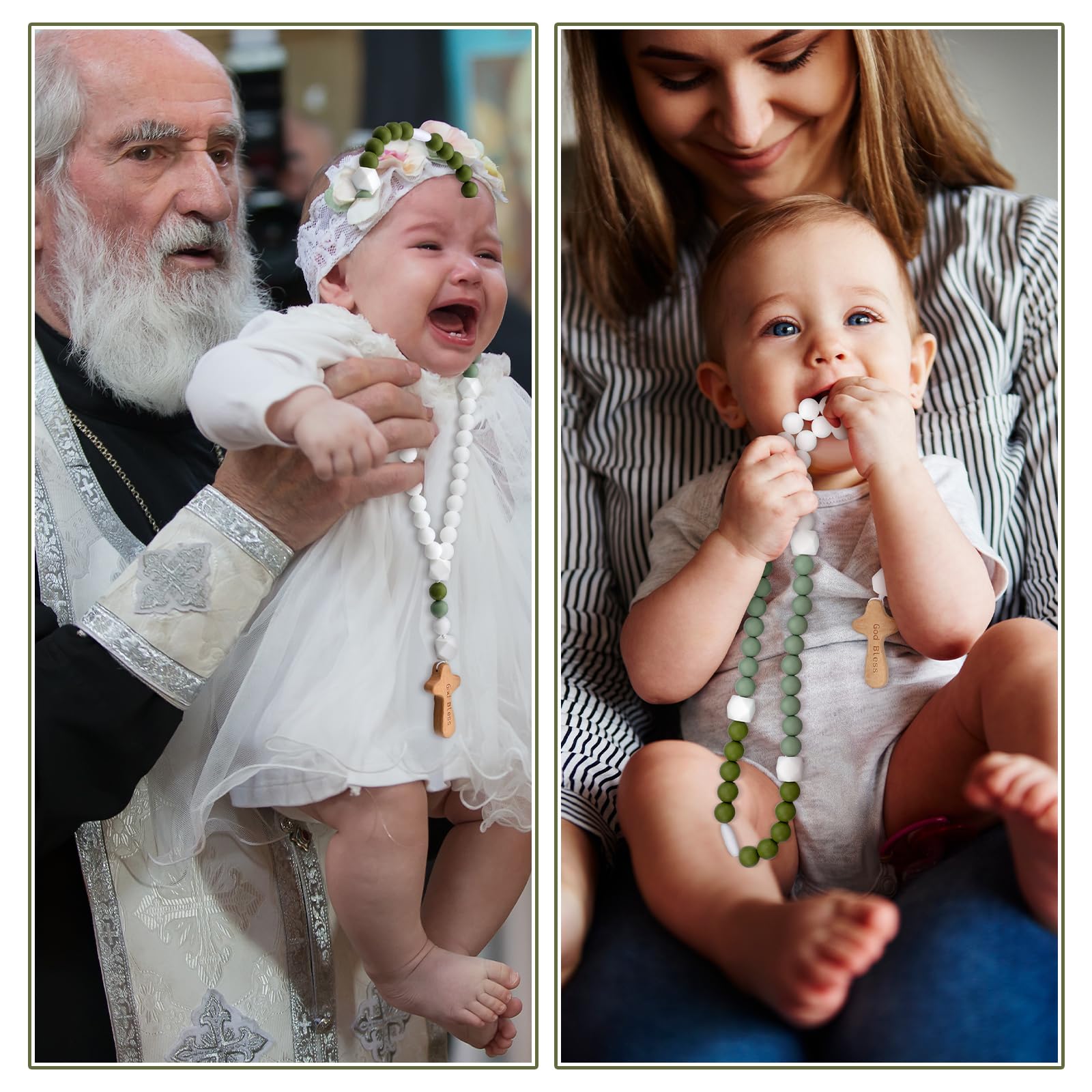 Misdary Baby Rosary Baptism Gift Silicone God Bless Kids First Rosary with Cross 1st Year Baptism Party Supply for Baby Shower C