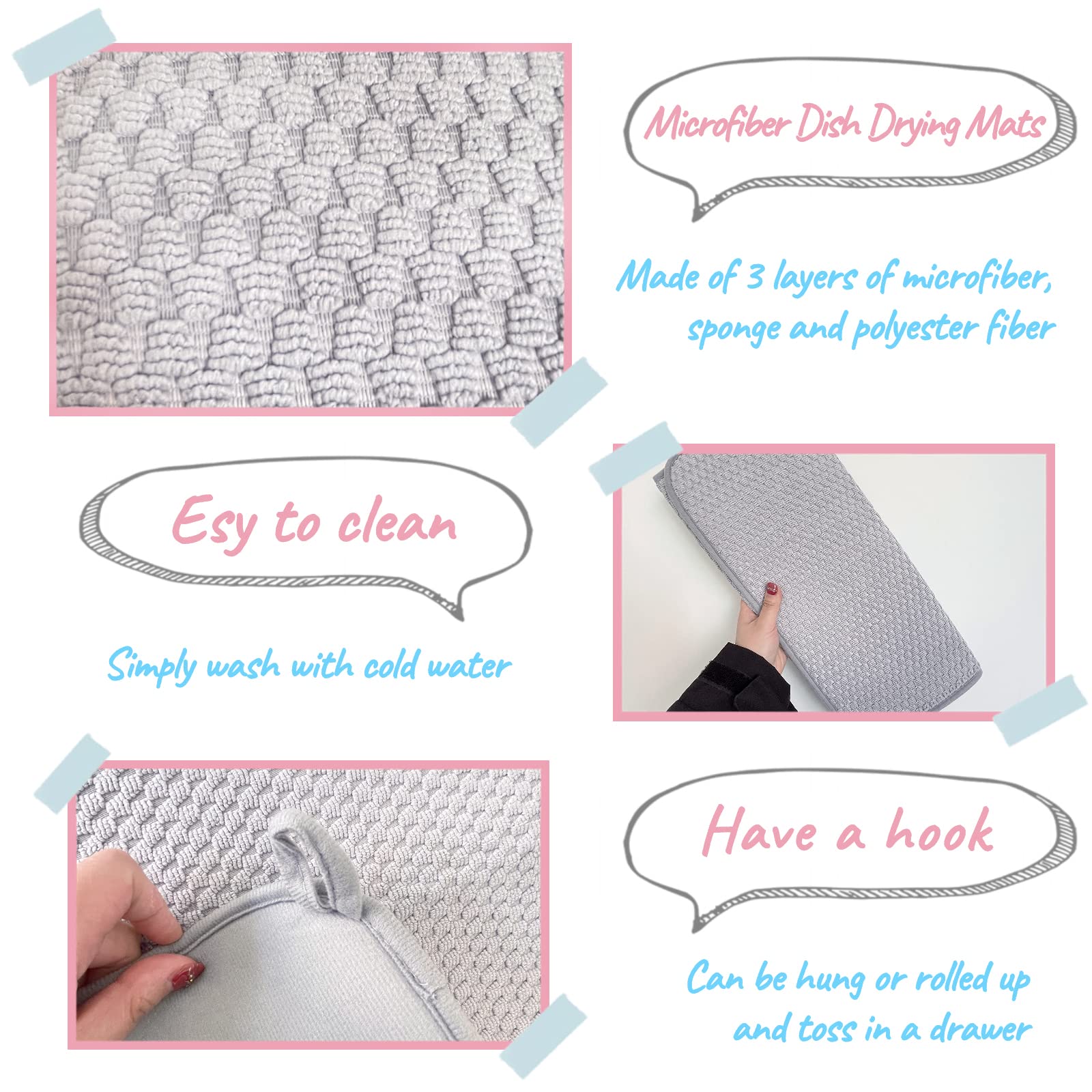 2 Pack Microfiber Dish Drying Mat,24*17 Inch Absorbent Dish Drainer Kitchen Counter,Large Size Dish Drying Pad For Countertops,S