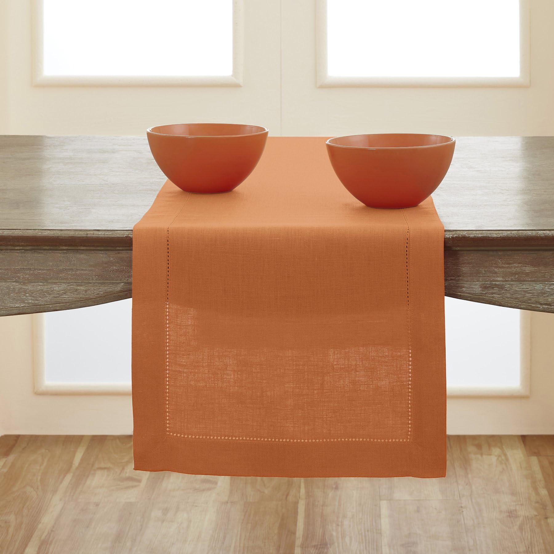 Solino Home Linen Pumpkin Table Runner 72 Inches Long - 100% Pure Linen Classic Hemstitch Dining Table Runner 14 X 72 Inch Ideal