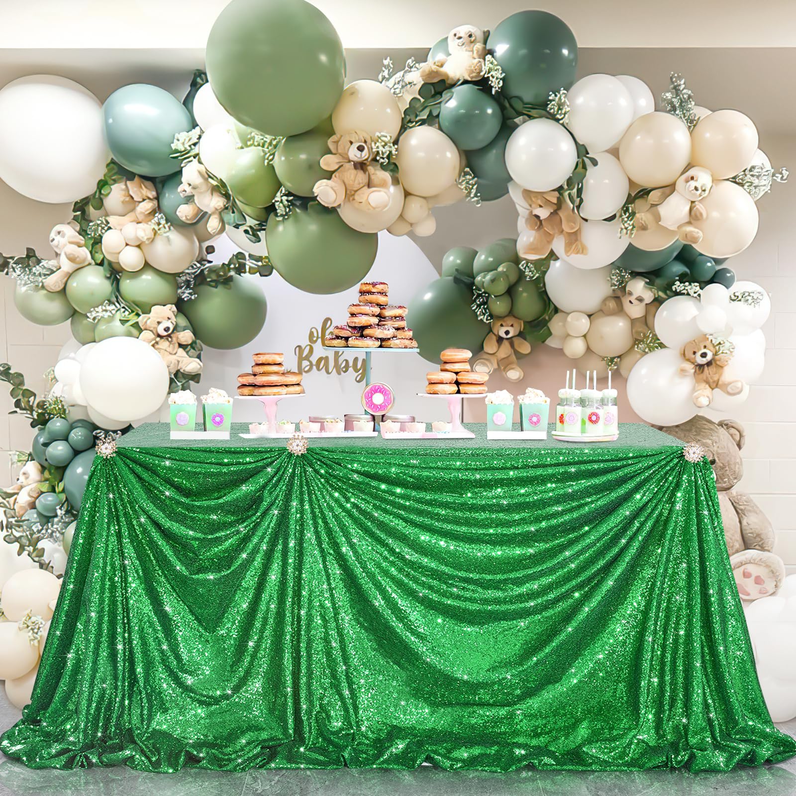 B-Cool Glam Sequin Tablecloth Christmas Table Cloth Sequin Table Overlays 13Ft Carnival Table Fabric Decorative For Picnic Banqu
