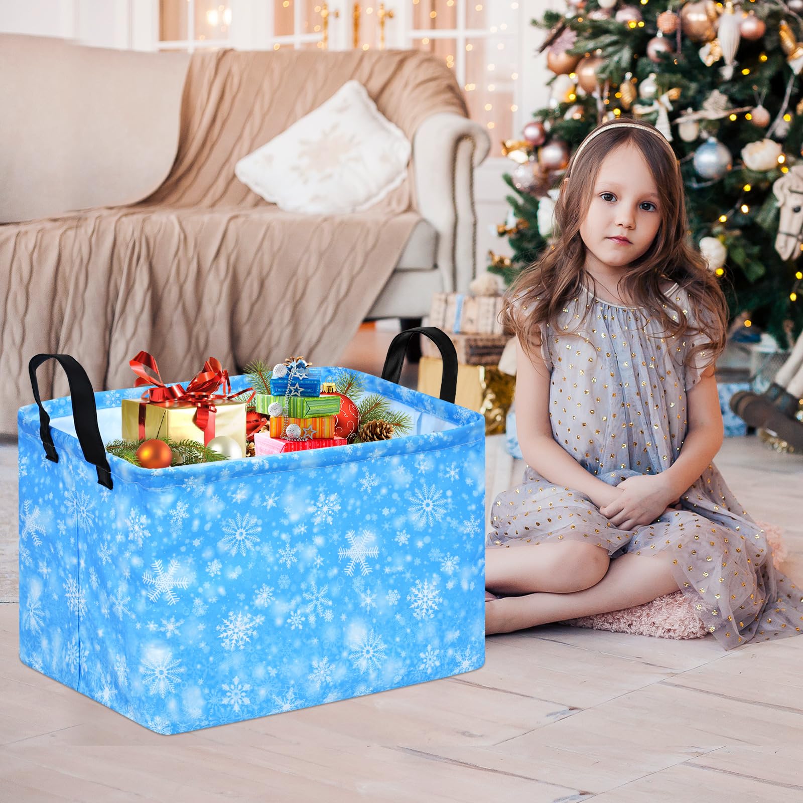 MAIZMZ Christmas Gifts Basket,Kids Storage Bins Closet Organizer Cube Collapsible Nursery Hamper Waterproof Clothes Toy Bin Book
