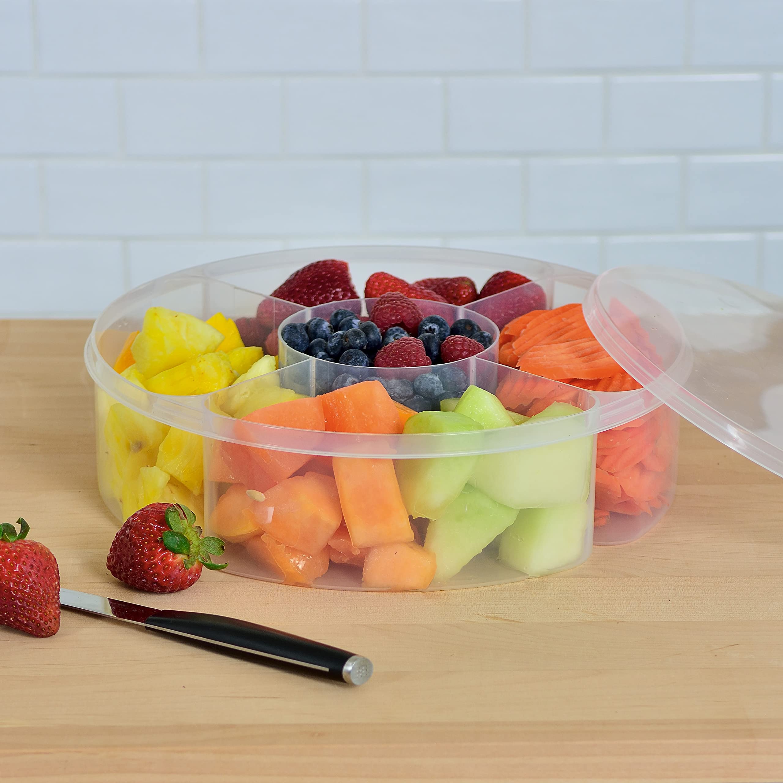 Youngever Plastic Food Platter, 5 Compartment Food Serving Container, Candy And Nut Serving Container, Appetizer Serving Tray Wi